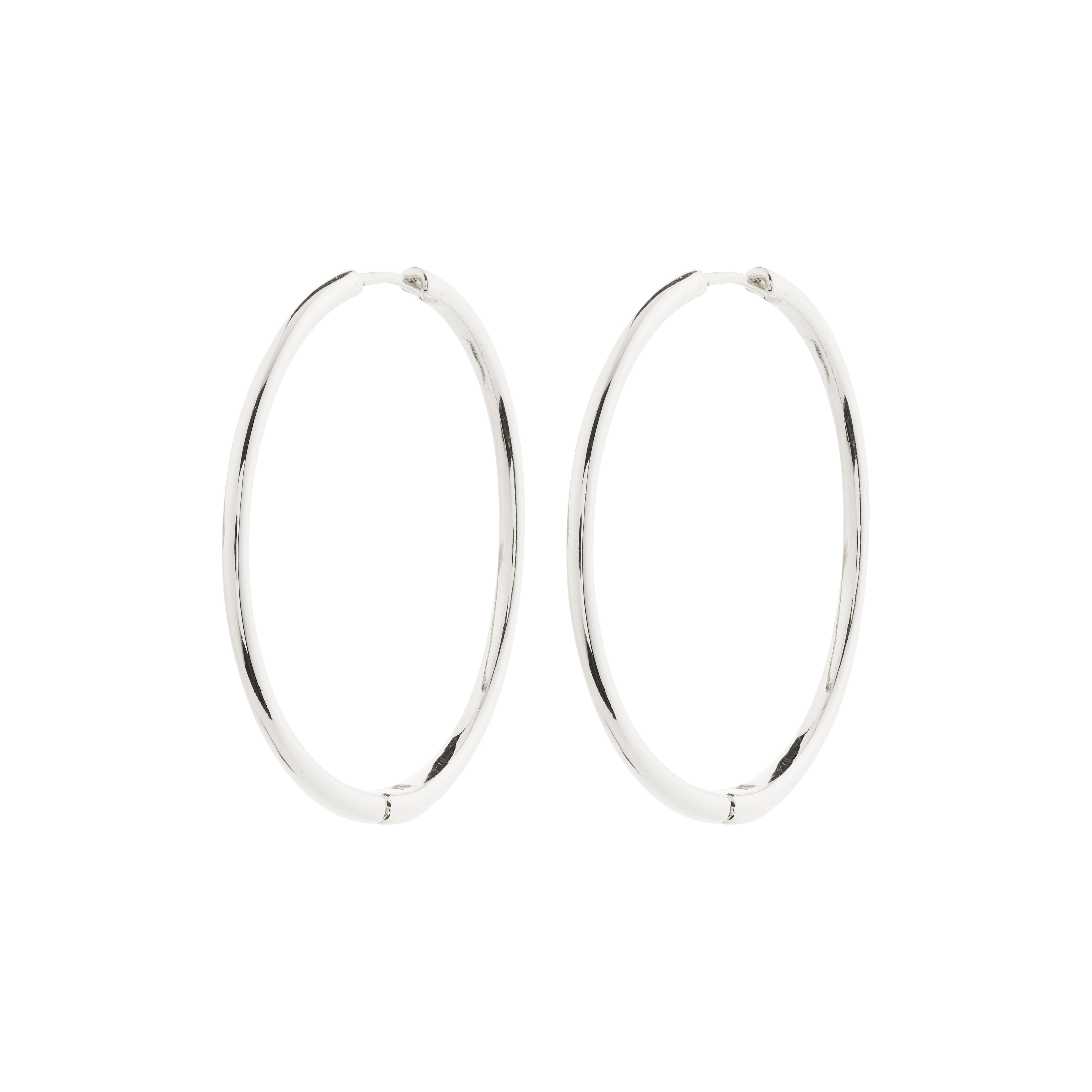 ARTEMIS earrings silver-plated: Elegant silver hoops, Scandinavian-inspired, with shiny finish and click clasps for easy wear, aligning style with eco-conscious values from Pilgrim.