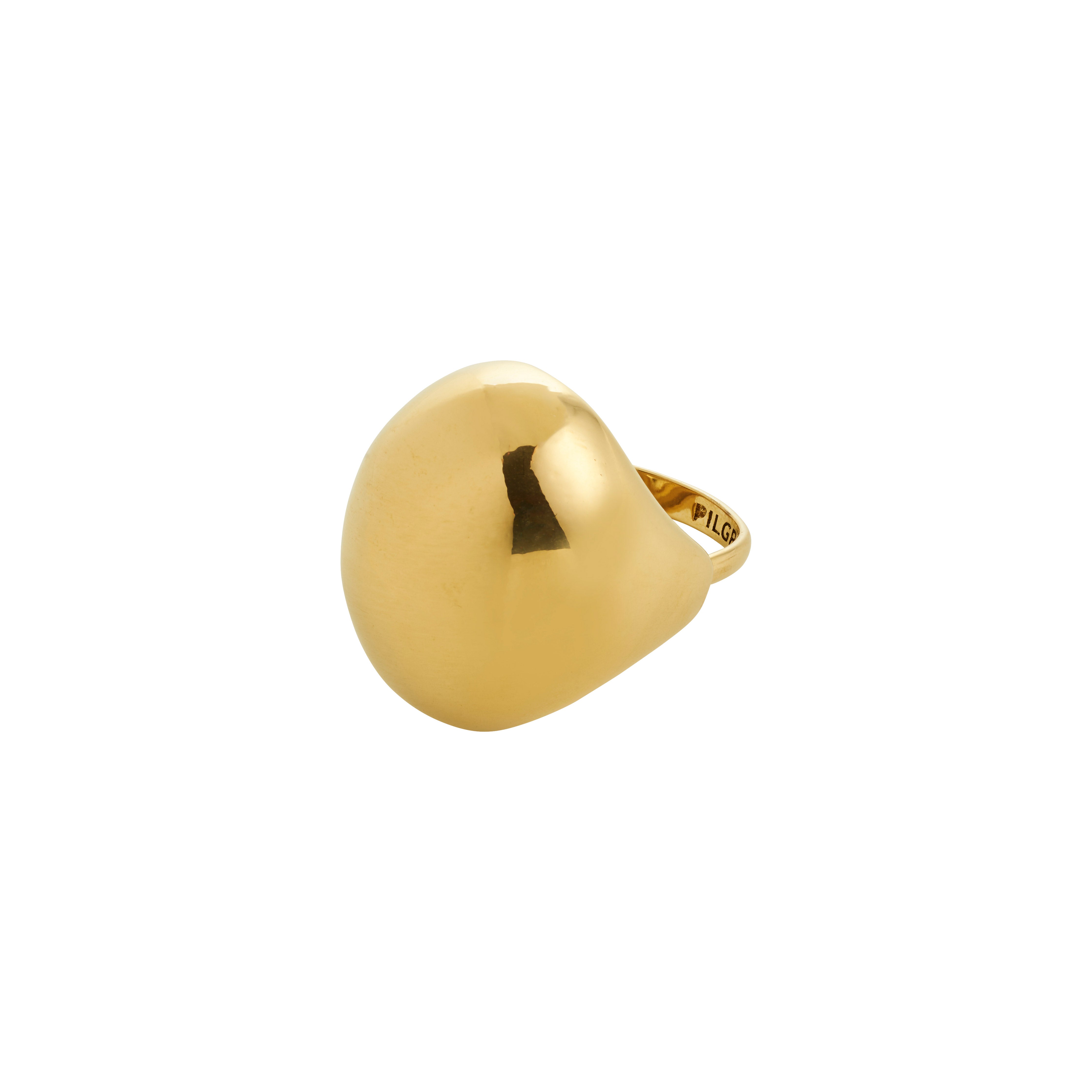JAMESON ring gold-plated with a minimalist, sculptural bubble dome design, featuring a broad top and adjustable tapered band made from 99% recycled material.