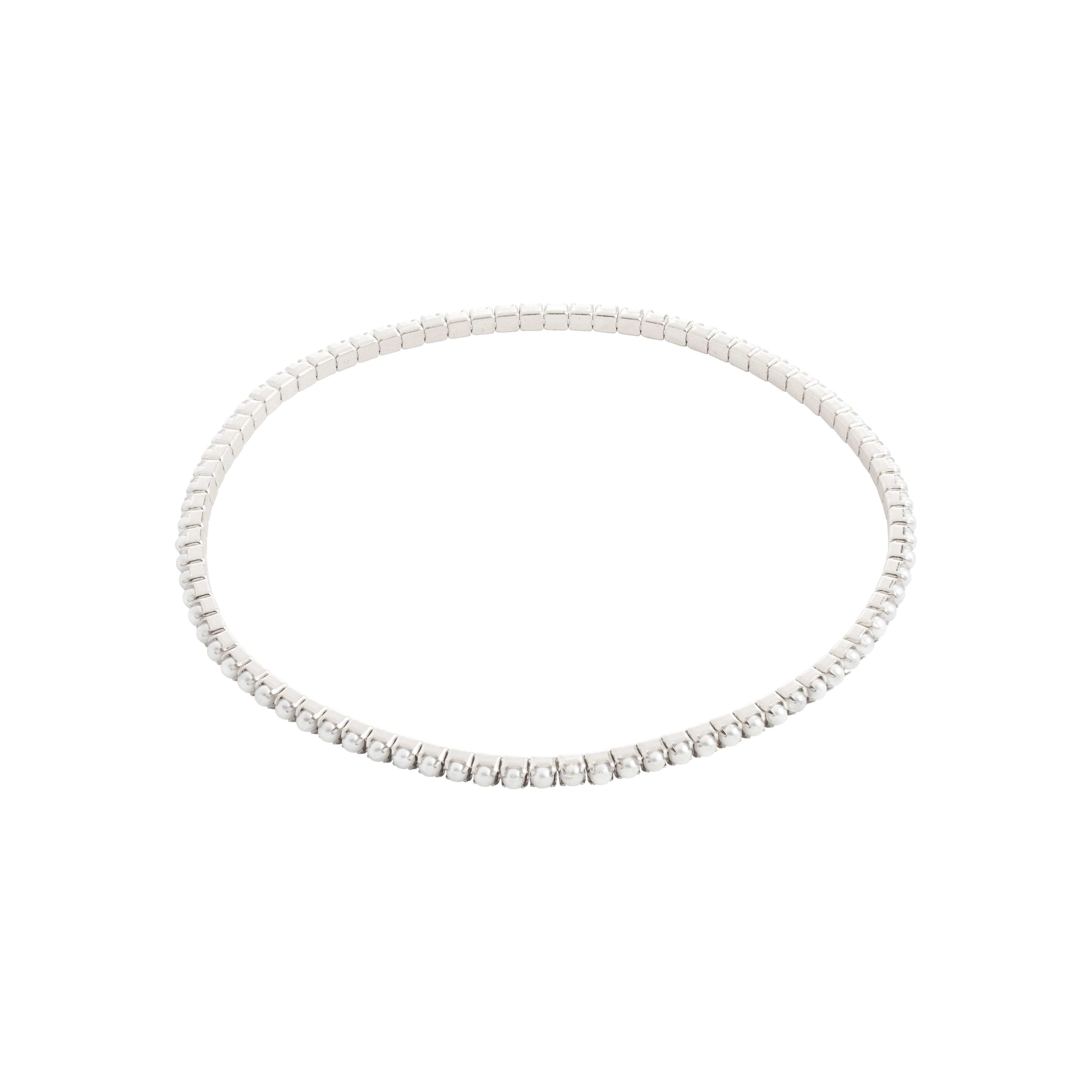 ARASH pearl bracelet, silver-plated, featuring mother-of-pearl glass beads, designed for stacking. Offers a chic, comfortable fit with durable lycra elastic.