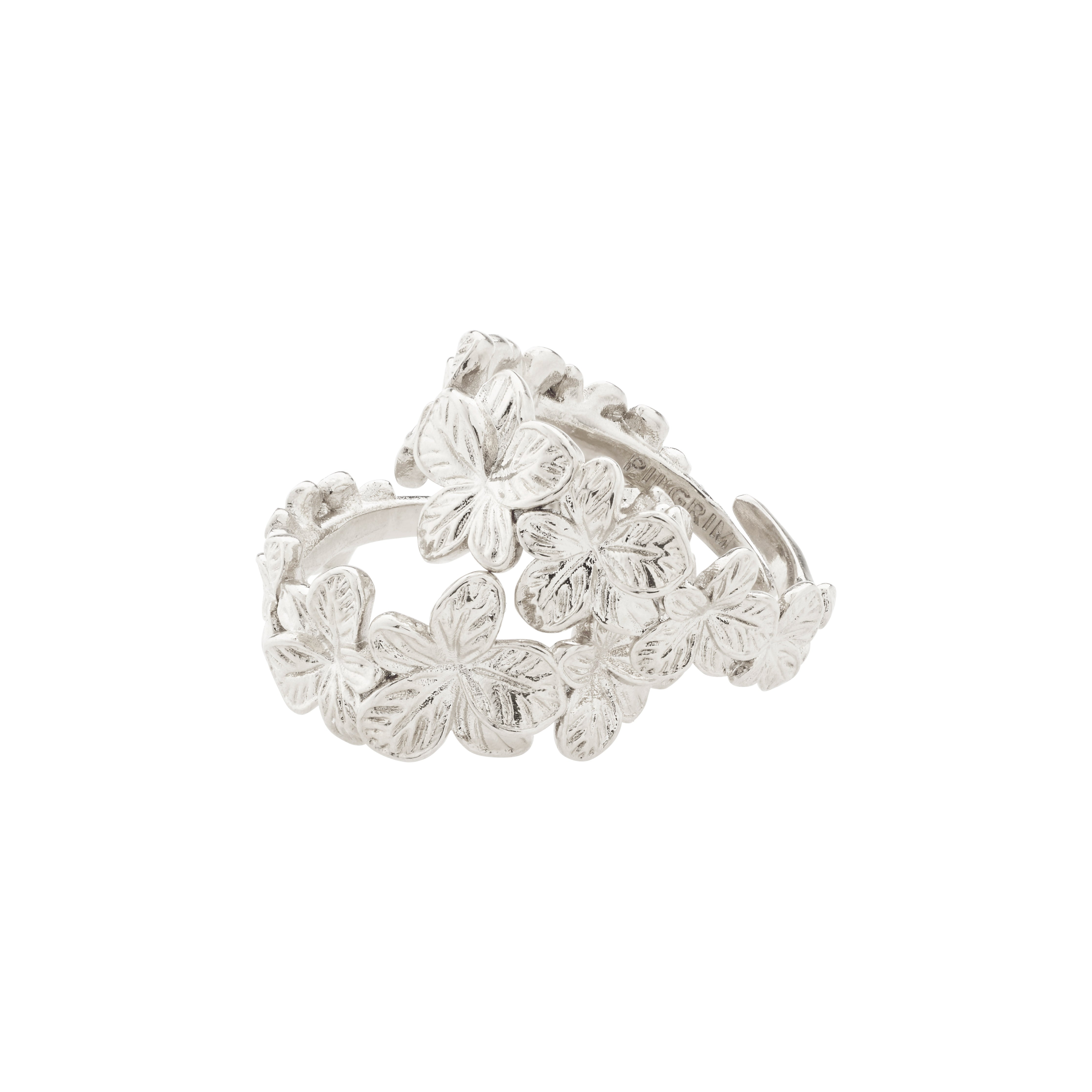 CHARMAINE rings 2-in-one set silver-plated, featuring elegant floral motifs, adjustable and stackable. Crafted from 99% recycled materials. Ideal for expressing personal style or sharing with friends.