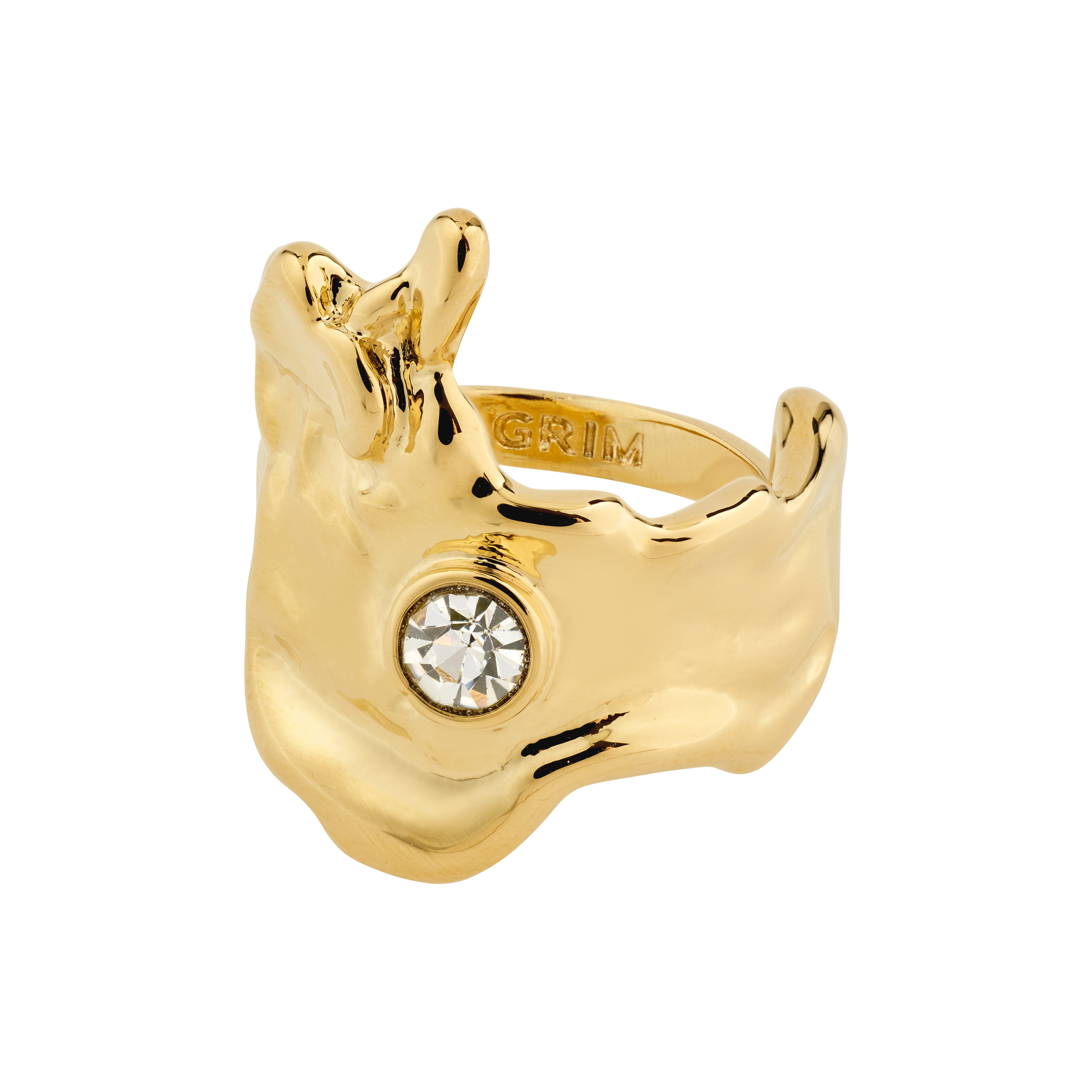 GIA crystal ring gold-plated with a Nordic-inspired organic design, featuring a sparkling Preciosa crystal, adjustable size, made from 98% recycled material.