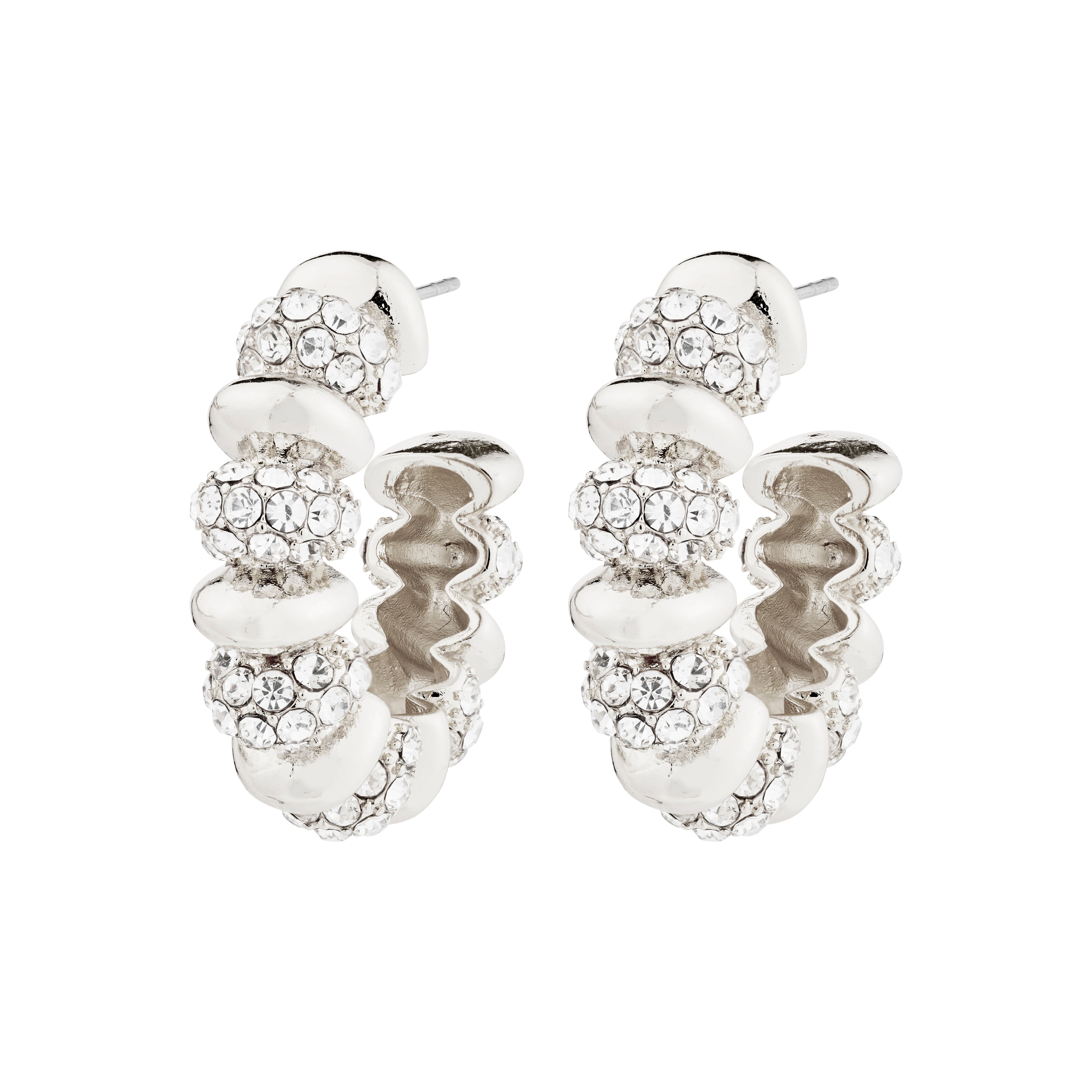 Silver-plated DELPHINE earrings with Preciosa crystals, vintage-inspired hoops adding sparkle for any occasion, crafted from at least 82% recycled materials.
