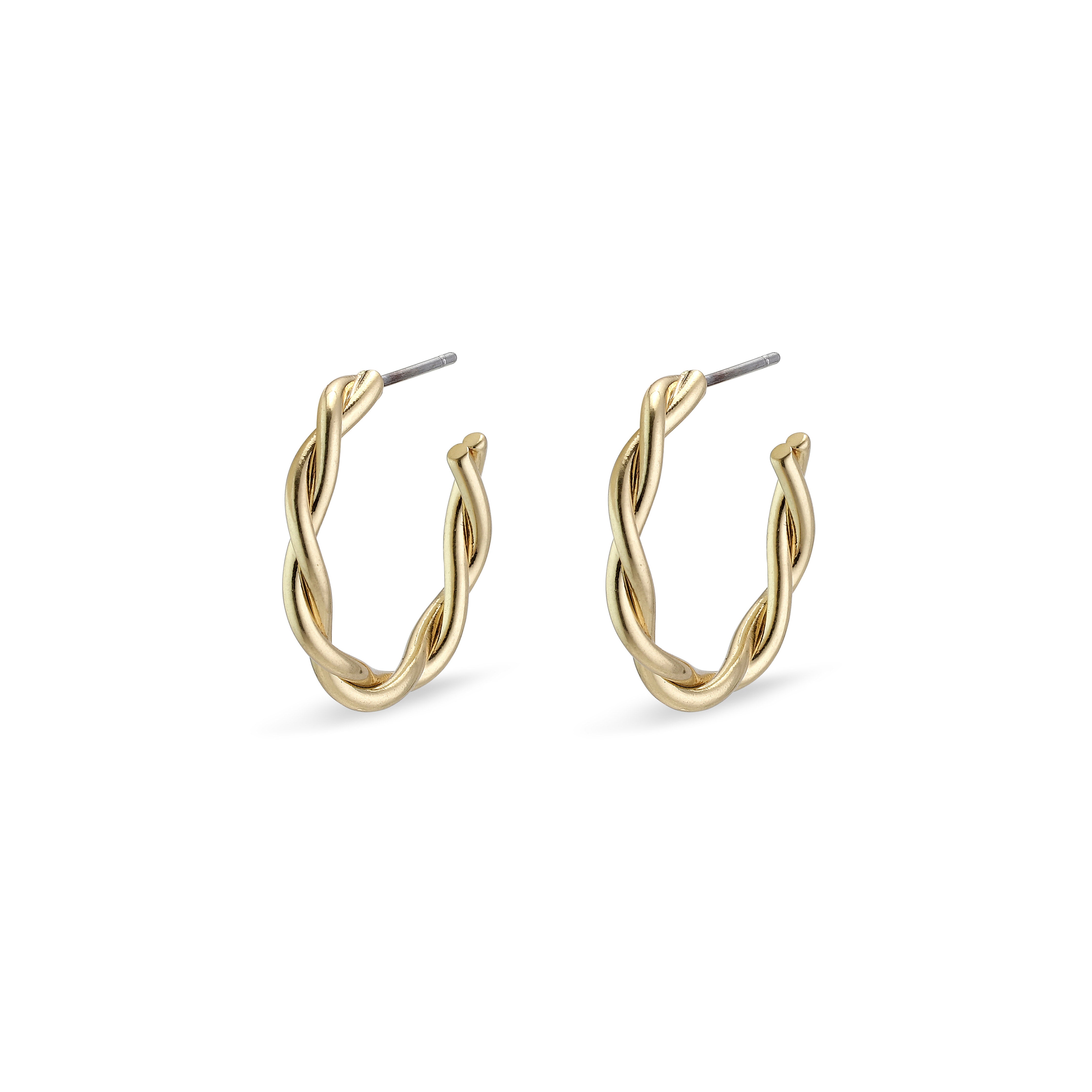NAJA twisted hoop earrings, gold-plated, featuring a distinctive twisted design that elegantly reflects light, perfect for adding a stylish touch to any outfit.