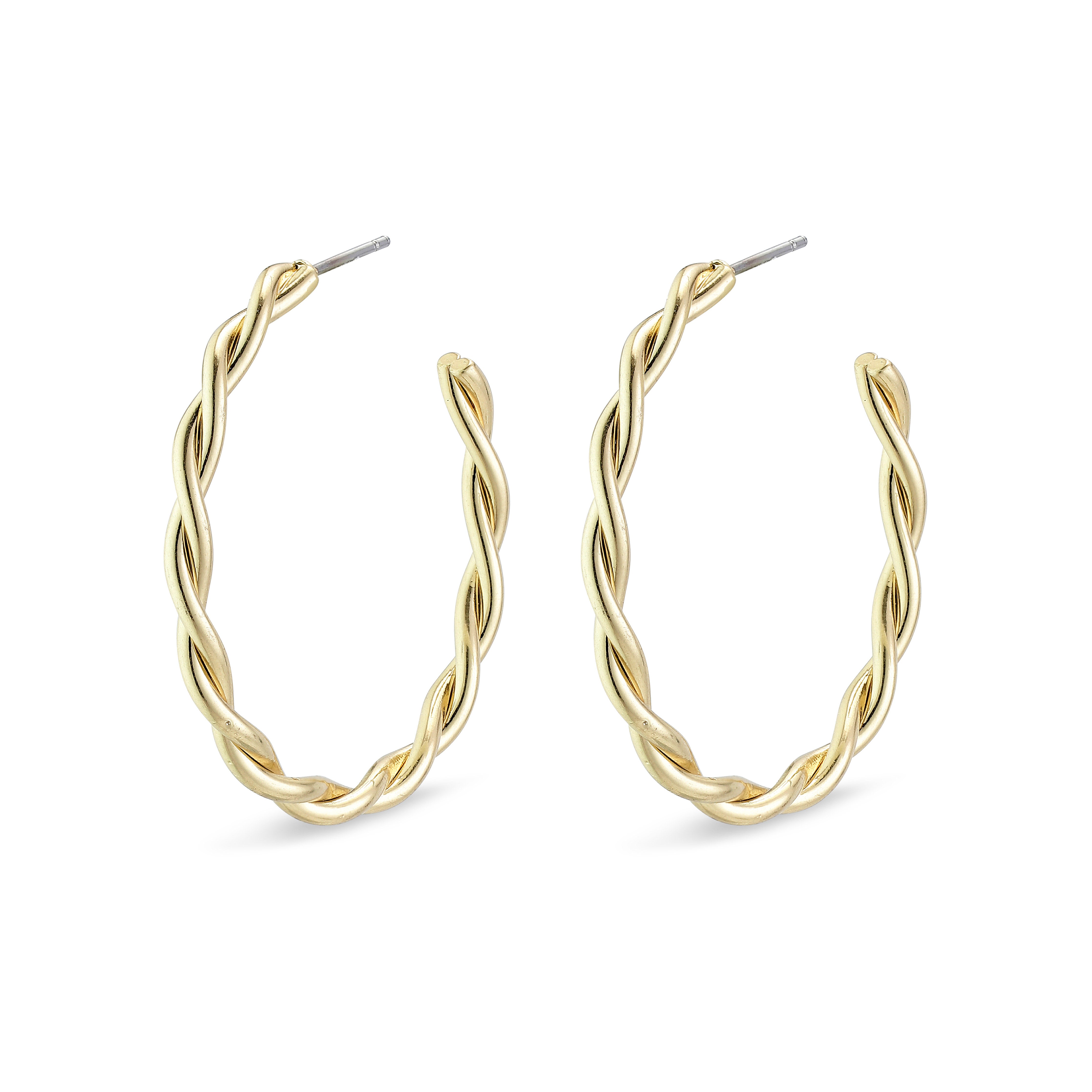 NAJA large hoop earrings in gold-plated design featuring a chic twisted ring, reflecting light beautifully. Medium-sized, ideal for trendy, personal-style seekers.