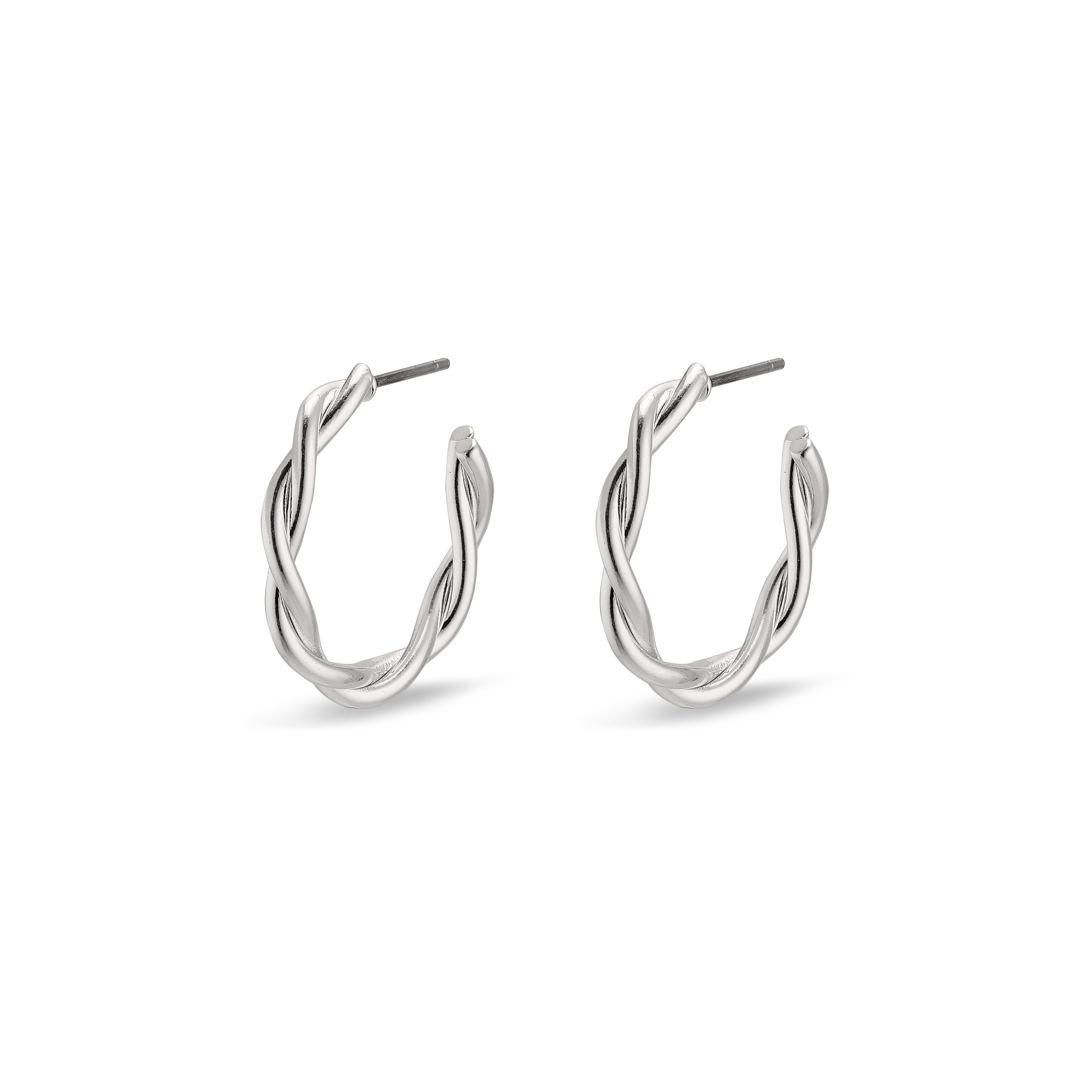 NAJA twisted hoop earrings, silver-plated, with elegant twisted design that catches light beautifully, perfect for adding a chic touch to any outfit.