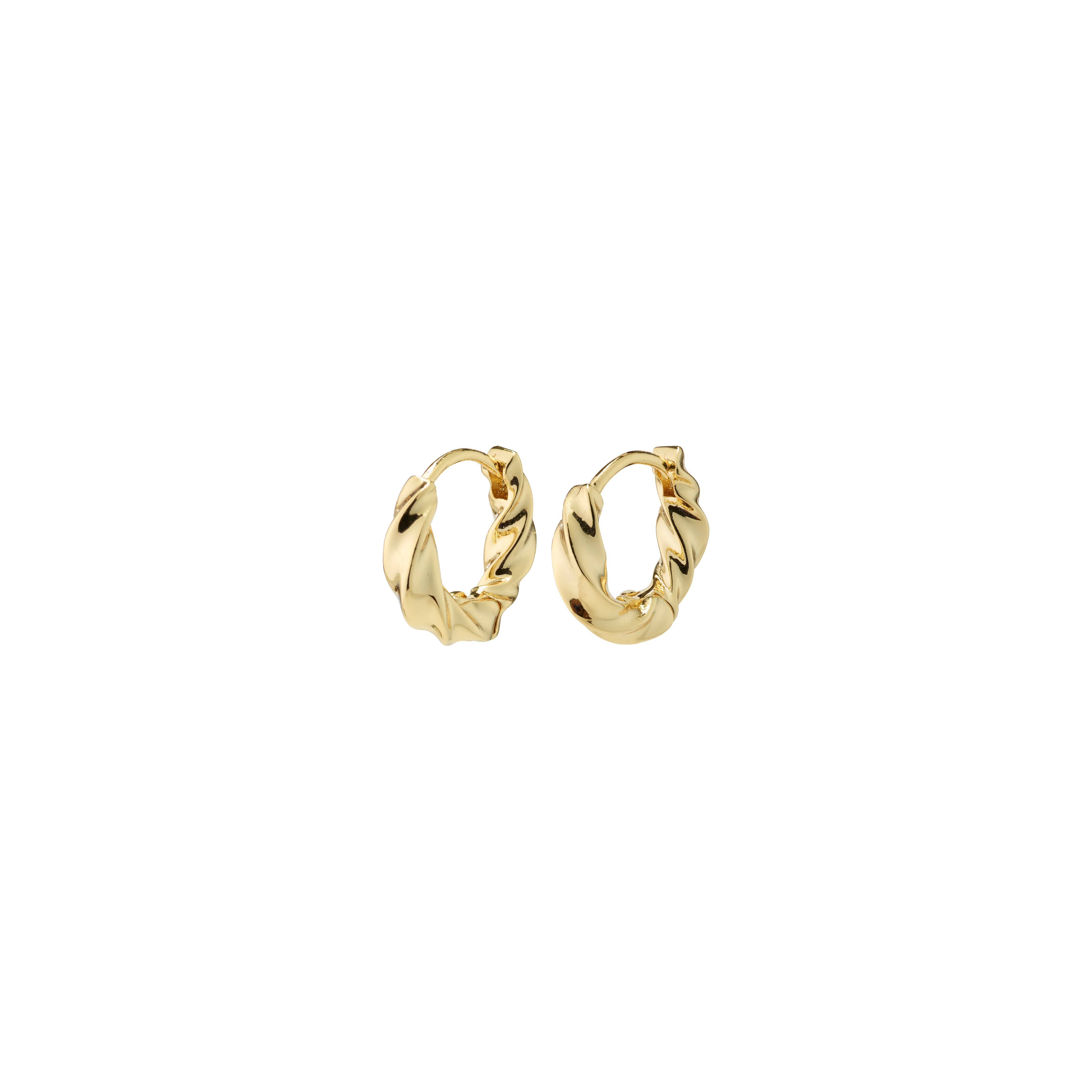 Pilgrim's TAFFY small gold-plated swirl hoop earrings, featuring nature-inspired, wavy designs with a convenient click-lock closure for effortless style.