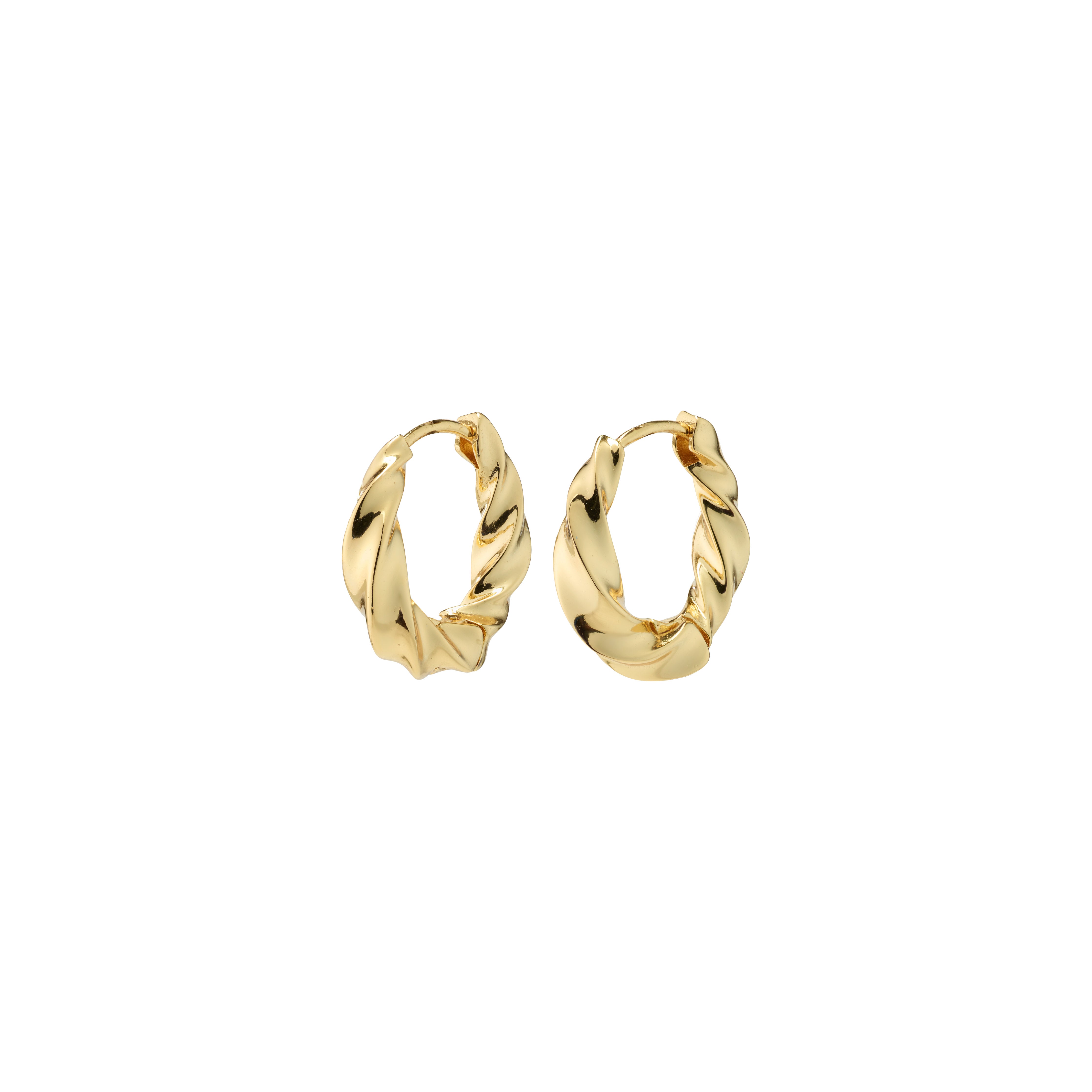 Gold-plated TAFFY medium swirl hoop earrings from Pilgrim, featuring a vintage-inspired, feminine design with easy click-lock closure, perfect for a trendy, elegant style.
