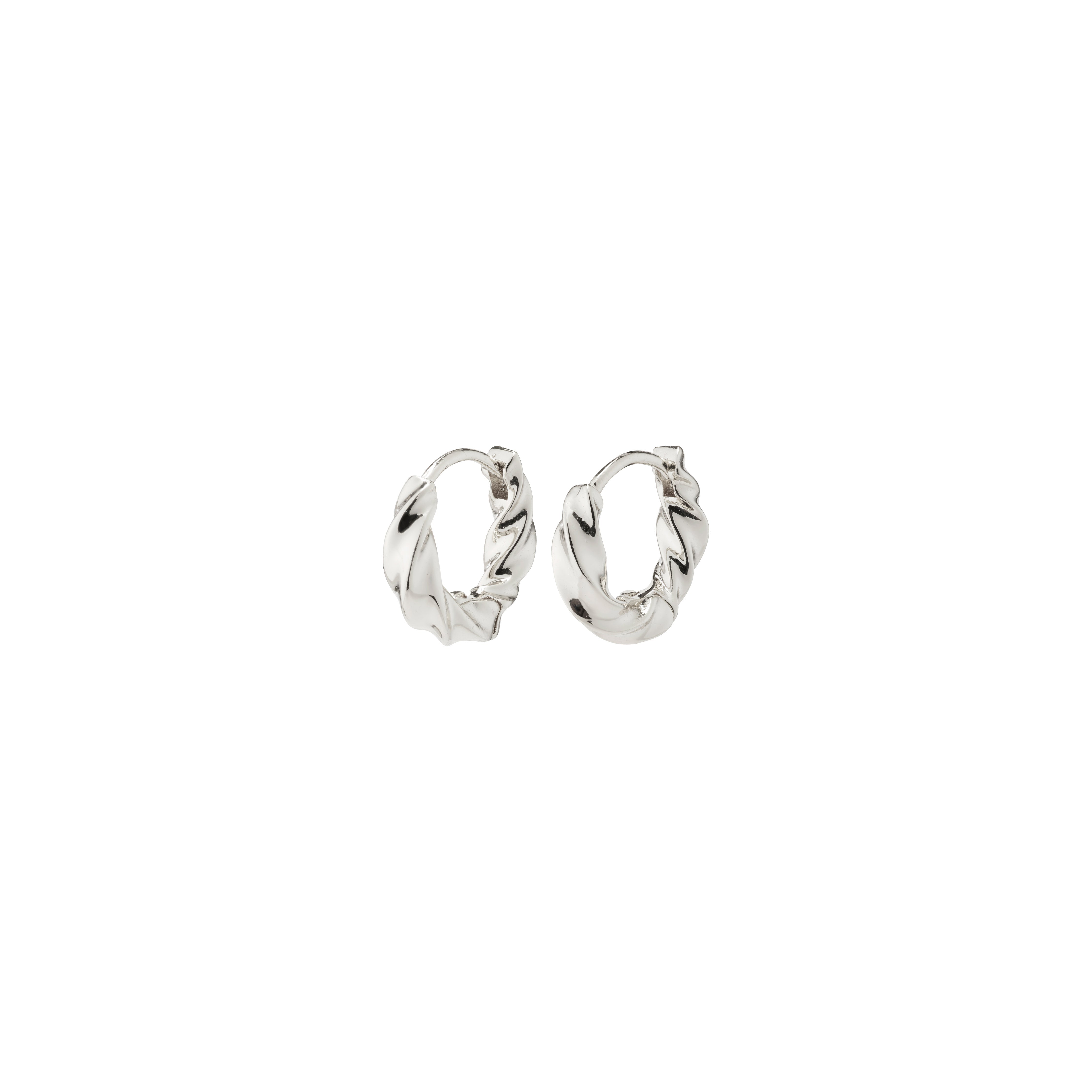 TAFFY small swirl hoop earrings, silver-plated, showcasing nature-inspired waves with a handcrafted look, featuring a convenient click-lock design for easy wear.