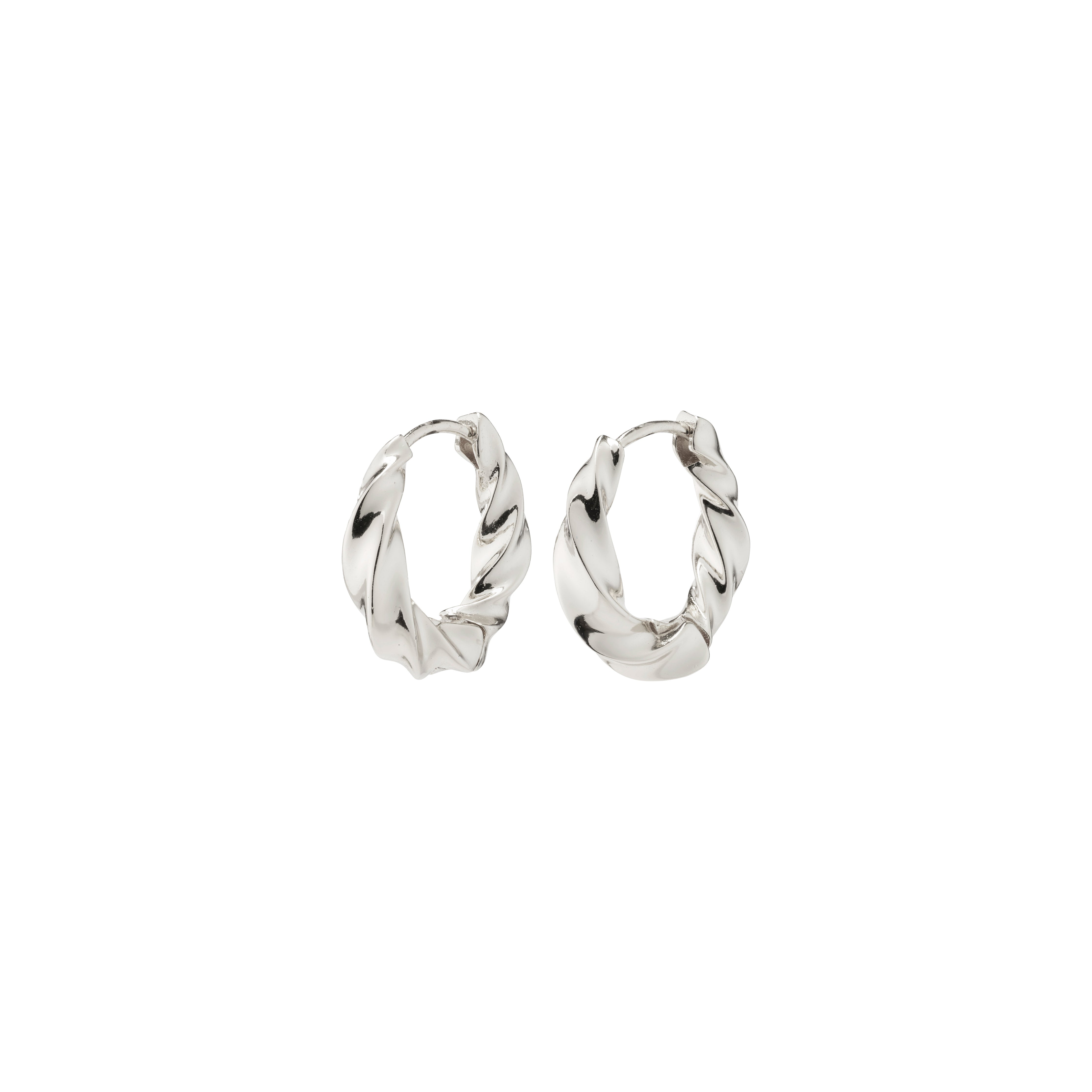 TAFFY medium size swirl hoop earrings, silver-plated, featuring a vintage-inspired design with a unique twirl, offering an edgy yet feminine statement.