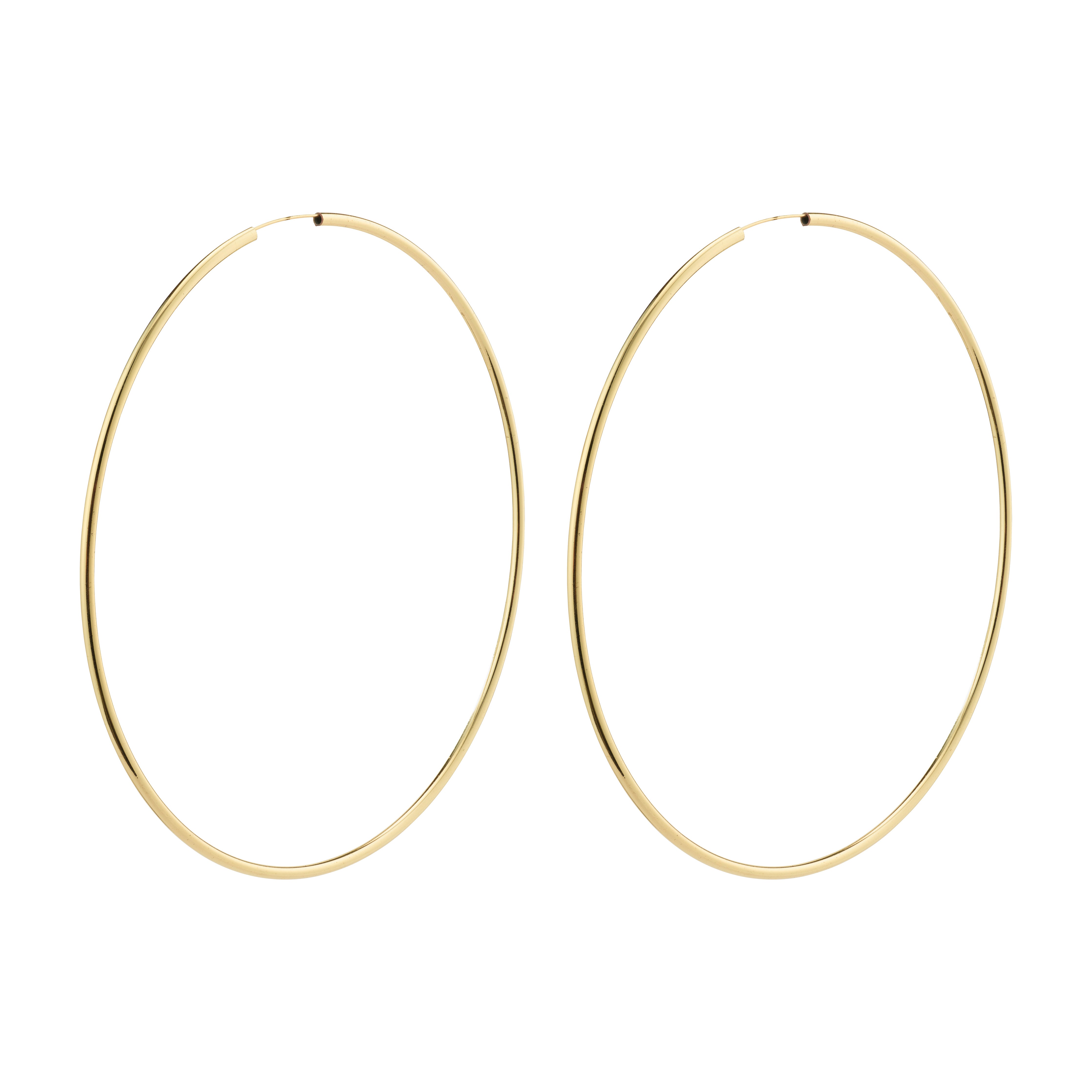 APRIL mega hoop earrings, gold-plated, 100mm diameter, slim design, perfect for adding a touch of elegance and sass to any outfit.