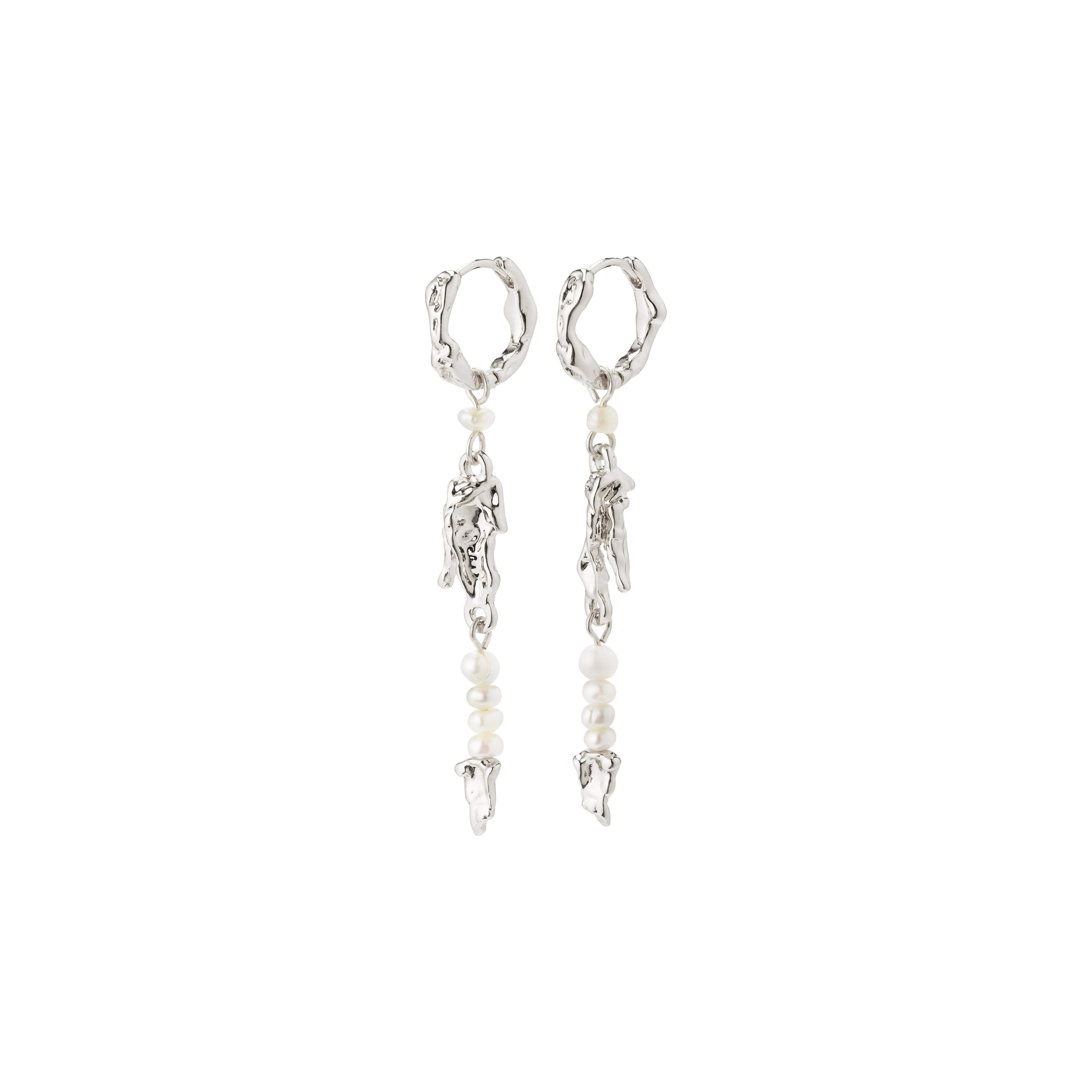 NIYA freshwater pearl earrings, silver-plated with organic shapes, featuring genuine freshwater pearls, perfect for adding playful flair to summer looks.