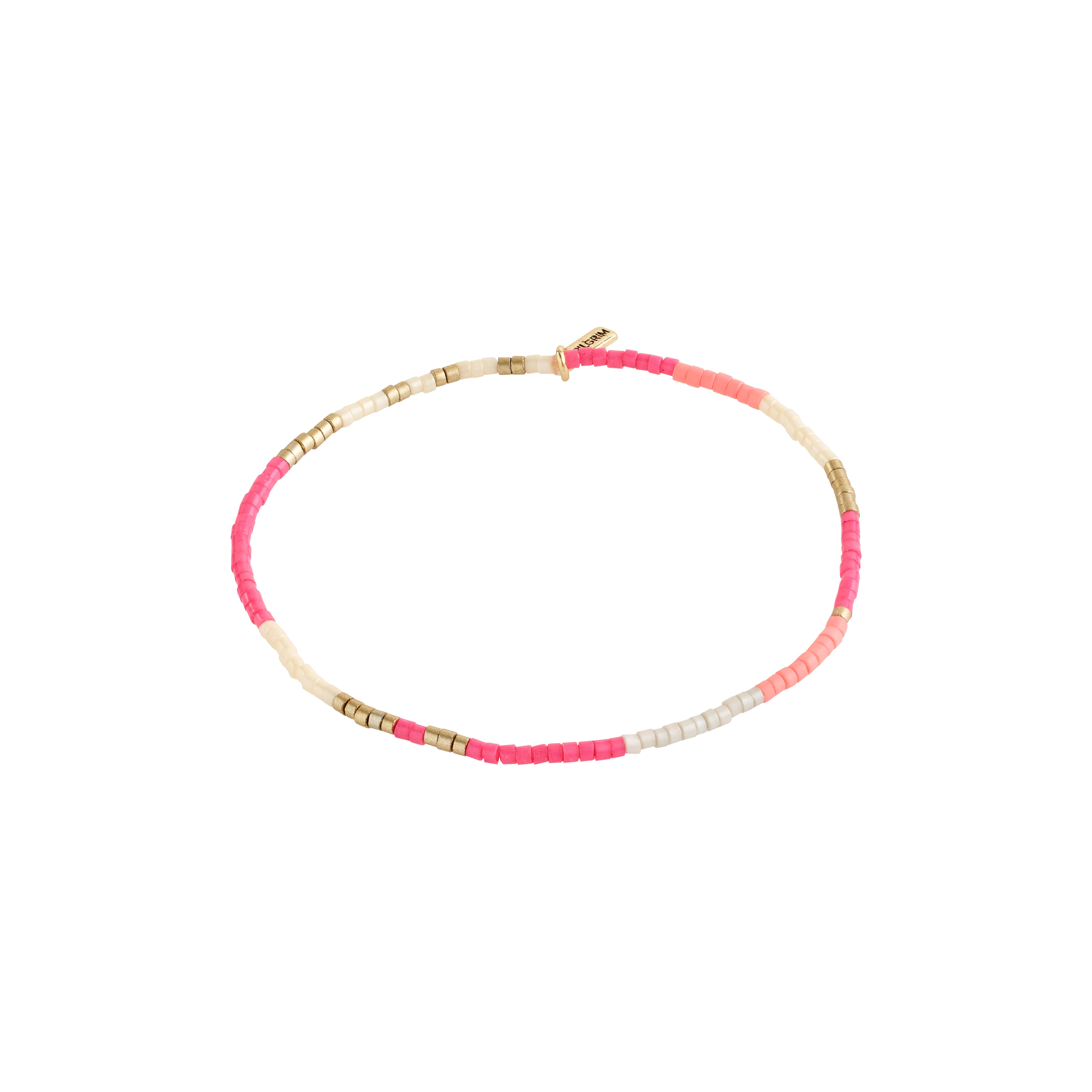ALISON bracelet in pink and gold-plated design, featuring pink and grey glass beads on a lycra elastic band, perfect for boho-inspired stacking.