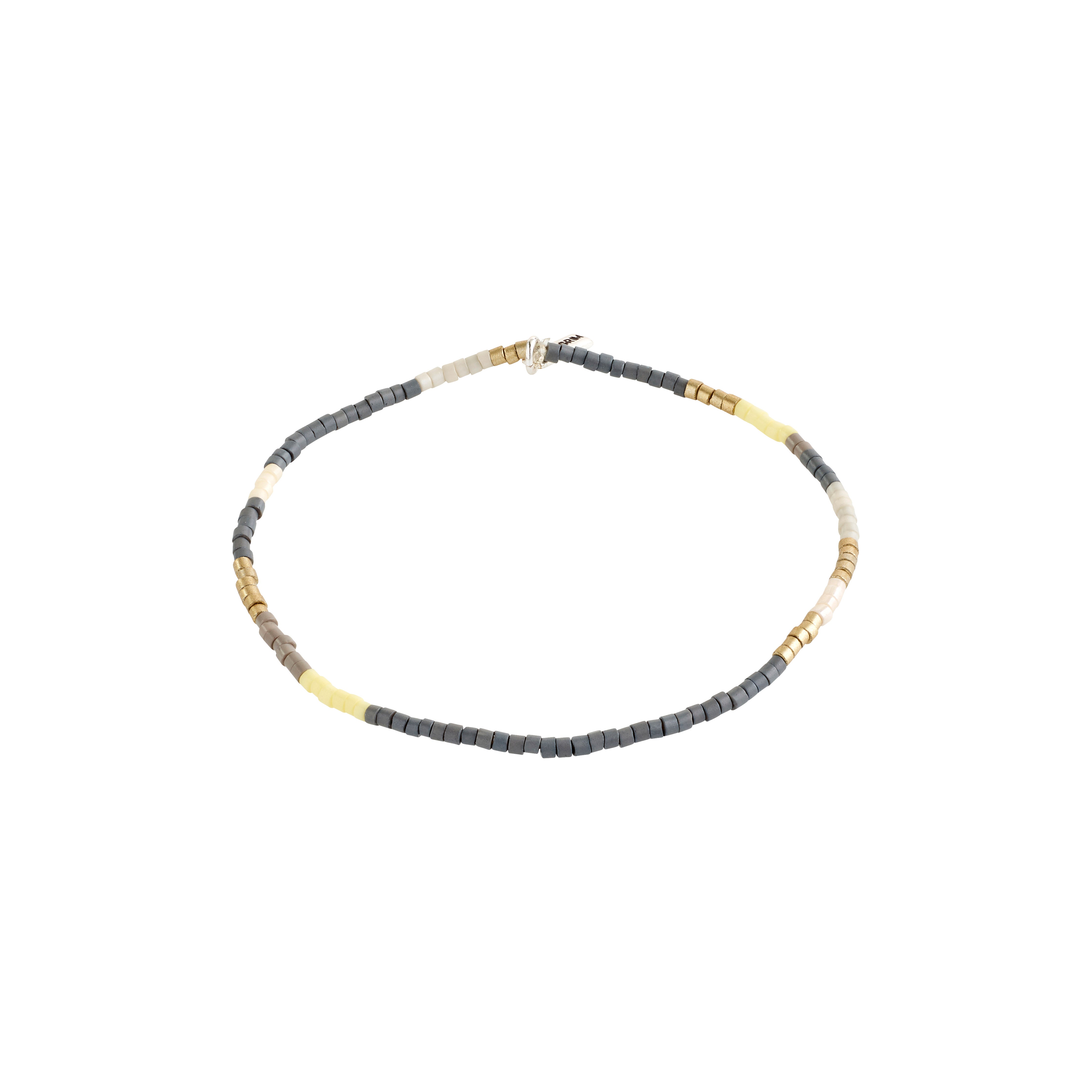 ALISON bracelet, silver-plated, featuring grey glass beads on a durable elastic band. Perfect for stacking, embodying Pilgrim's boho-inspired, Scandinavian craftsmanship.