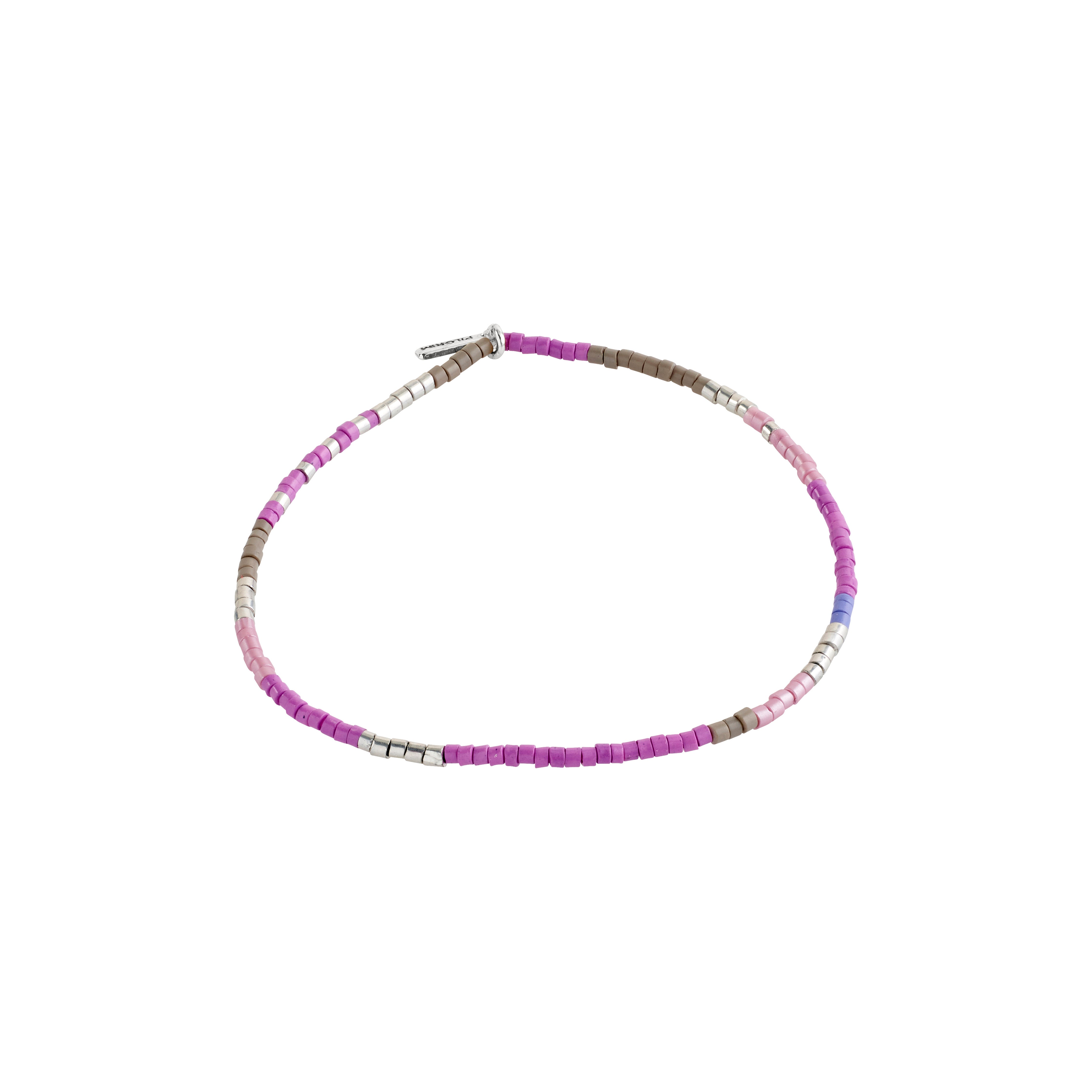 ALISON bracelet purple, silver-plated, featuring purple and grey glass beads on a lycra elastic band, perfect for boho-inspired stacking and personal style expression.