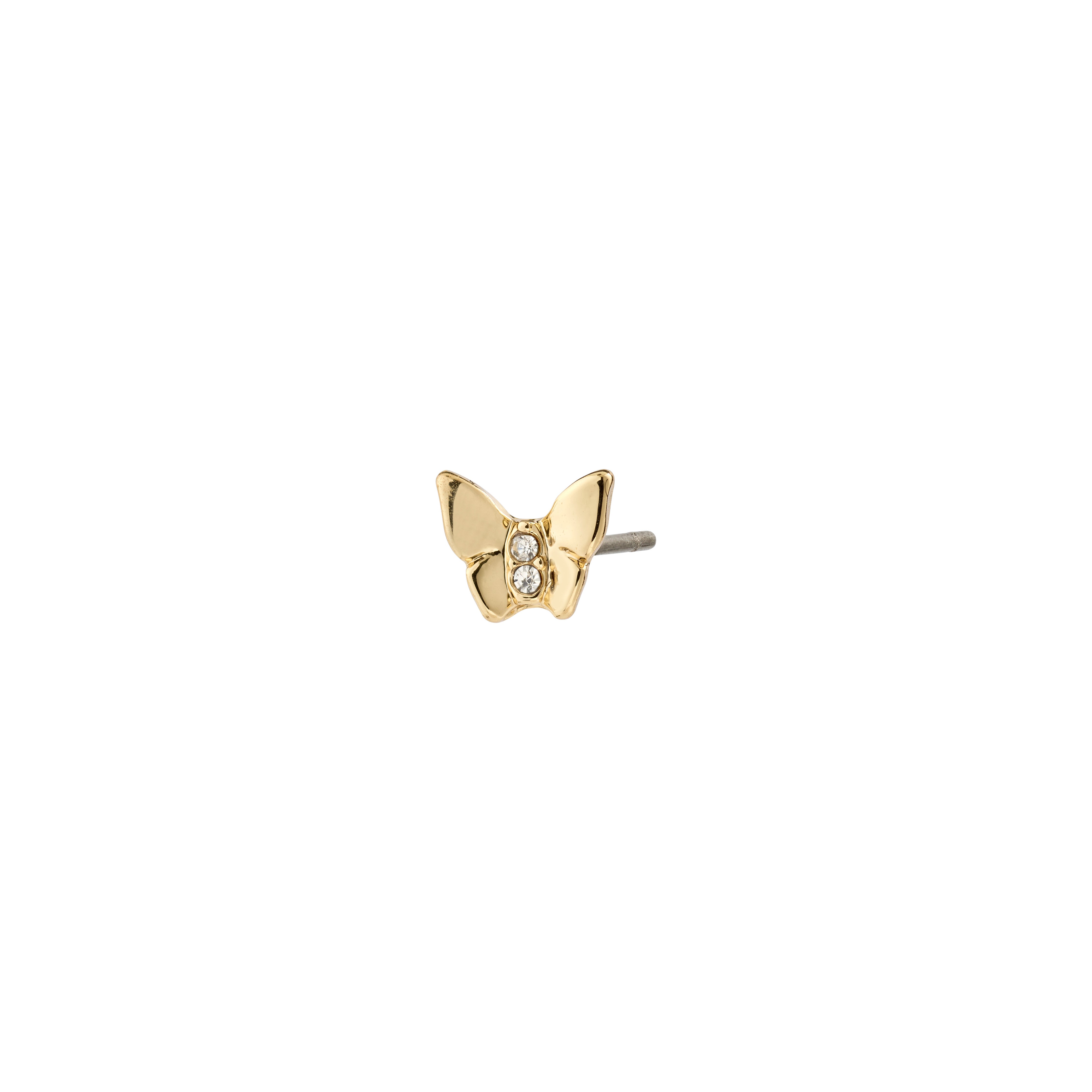 OLYMPIA gold-plated single earring featuring a delicate butterfly design adorned with two Preciosa crystals, symbolizing change and beauty.