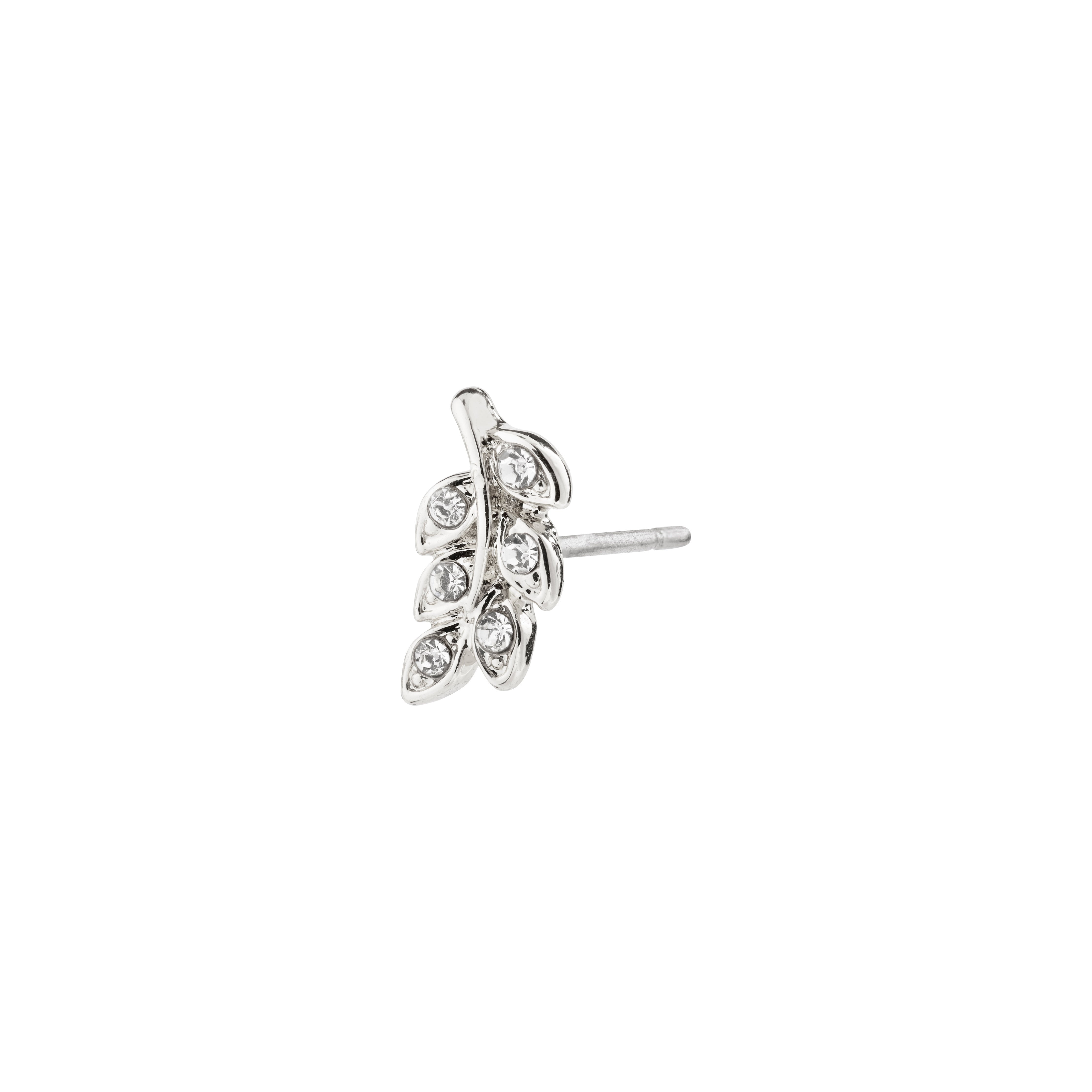 ARES single earring, silver-plated, designed as a leaf adorned with Preciosa crystals, crafted from 75% recycled material by Pilgrim.