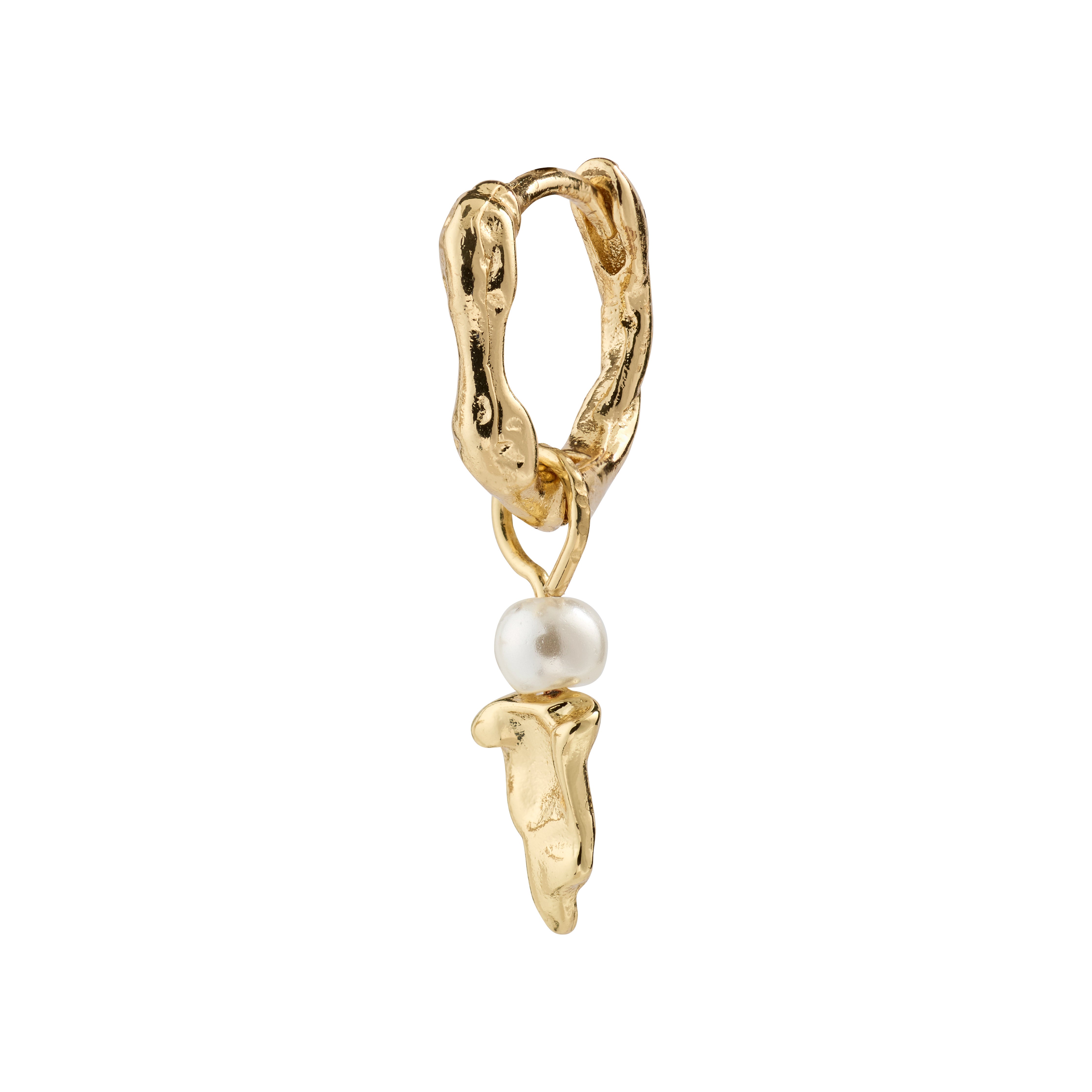 VASILKI single earring gold-plated, featuring a hoop with an organic gold-plated pendant and mother-of-pearl-coloured bead, perfect for trendy asymmetrical styling.