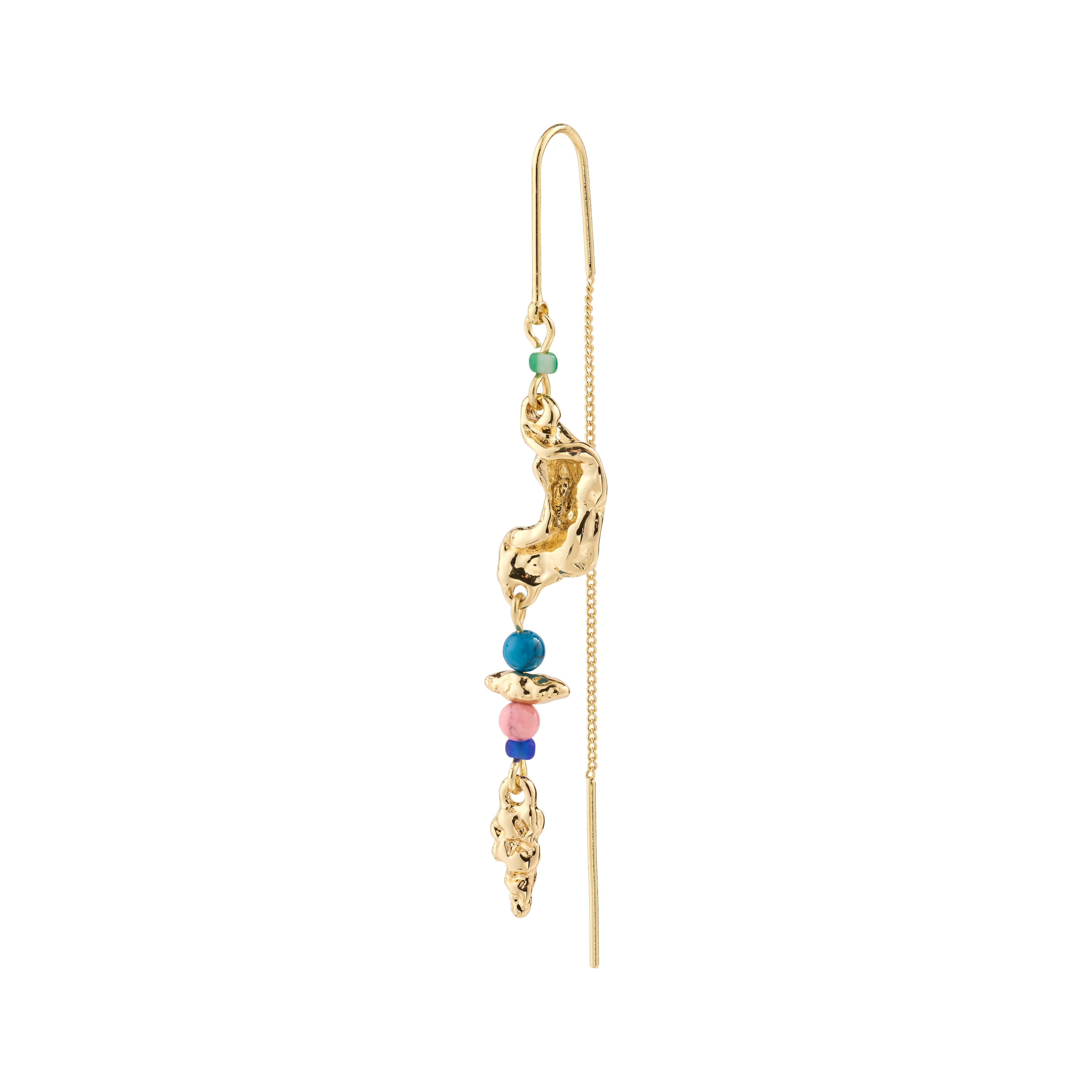 SELENE single earring, gold-plated with colorful beads, features a handcrafted design, embodying a playful and trendy boho style.