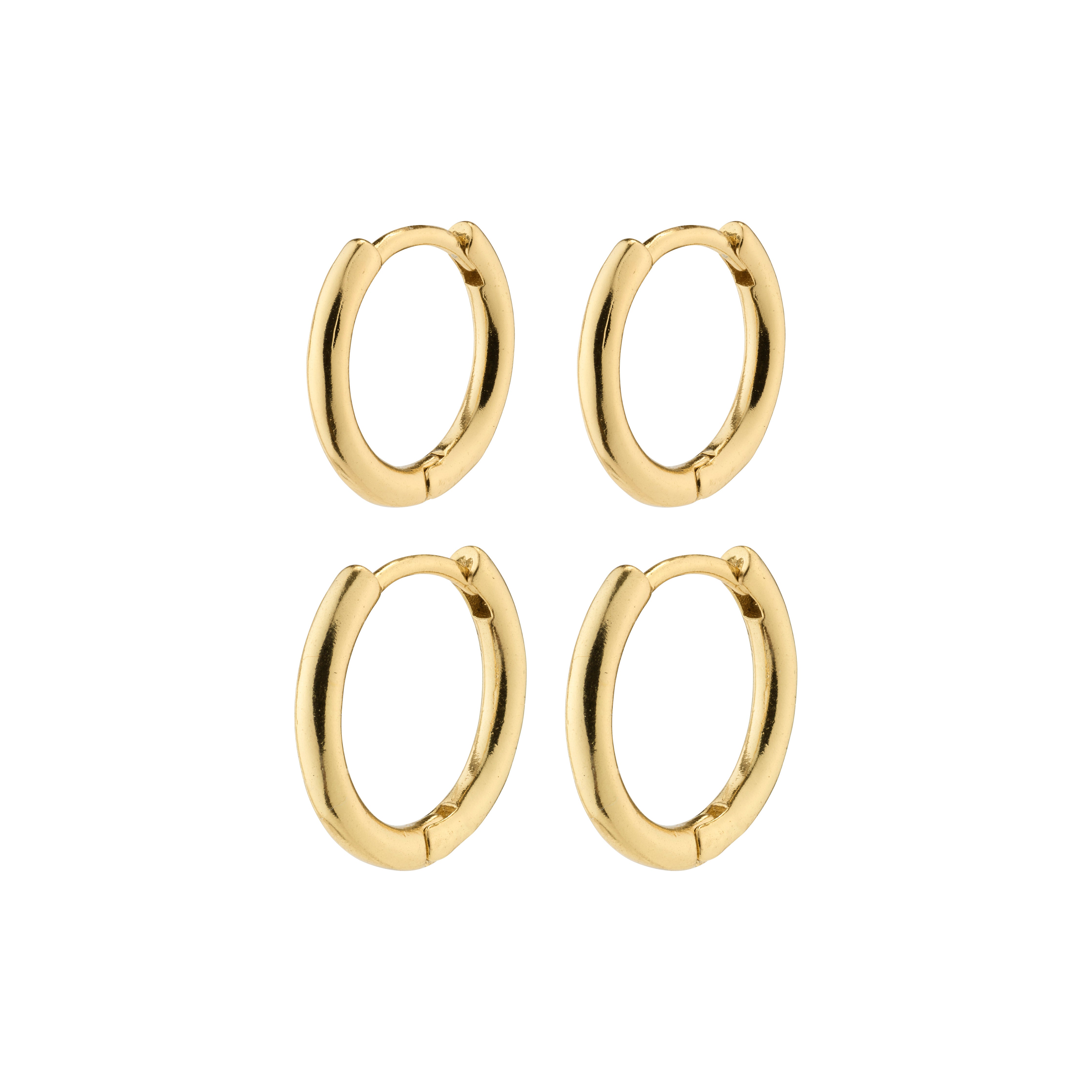 LEAF 2-in-1 set huggie hoops gold-plated, featuring four mini hoop earrings with click locks, crafted from 99% recycled materials for a classic style.