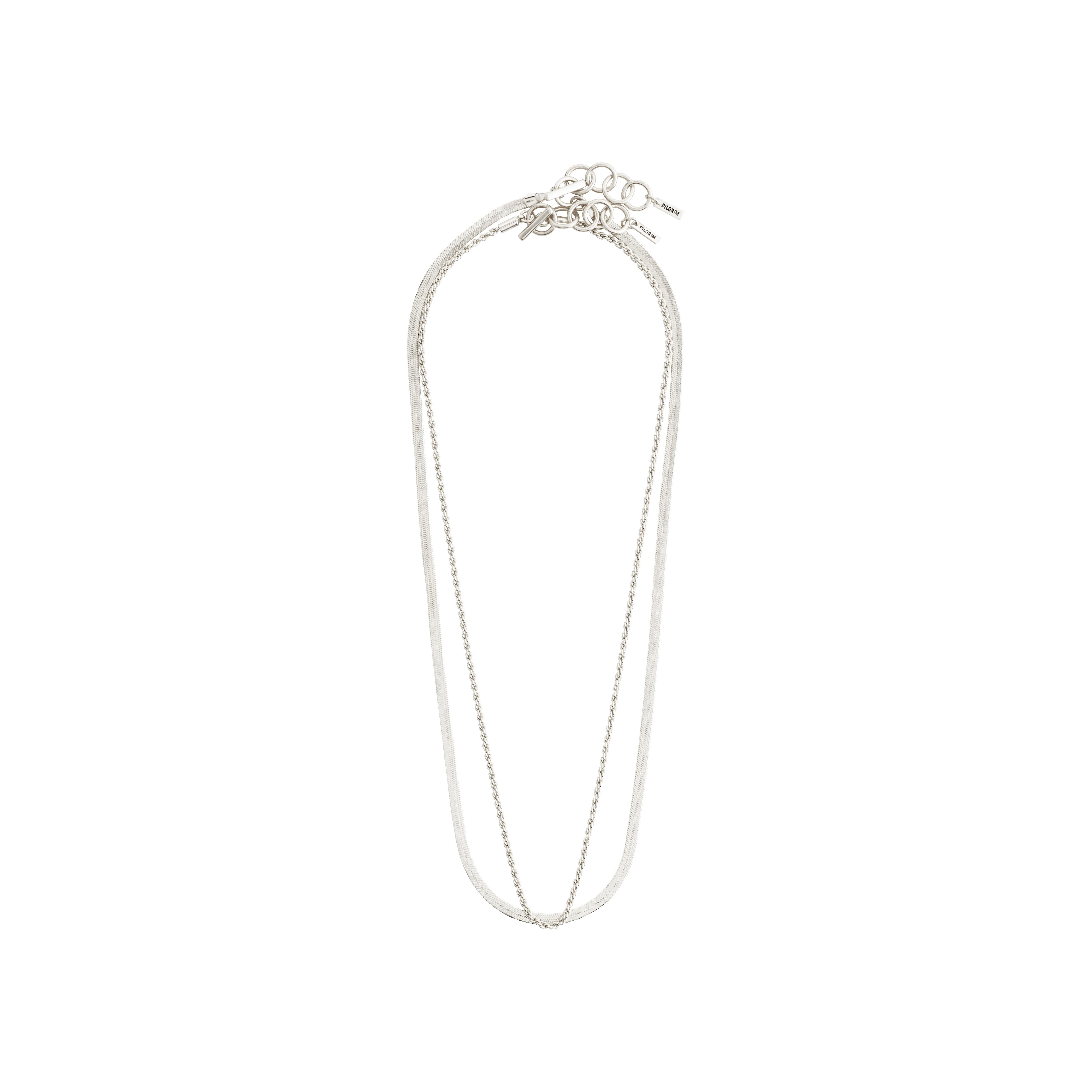 LEAF 2-in-1 set necklaces silver-plated, showcasing a twisted rope chain and flat snake chain, designed for a stylish layered look. Made from 75% recycled materials.