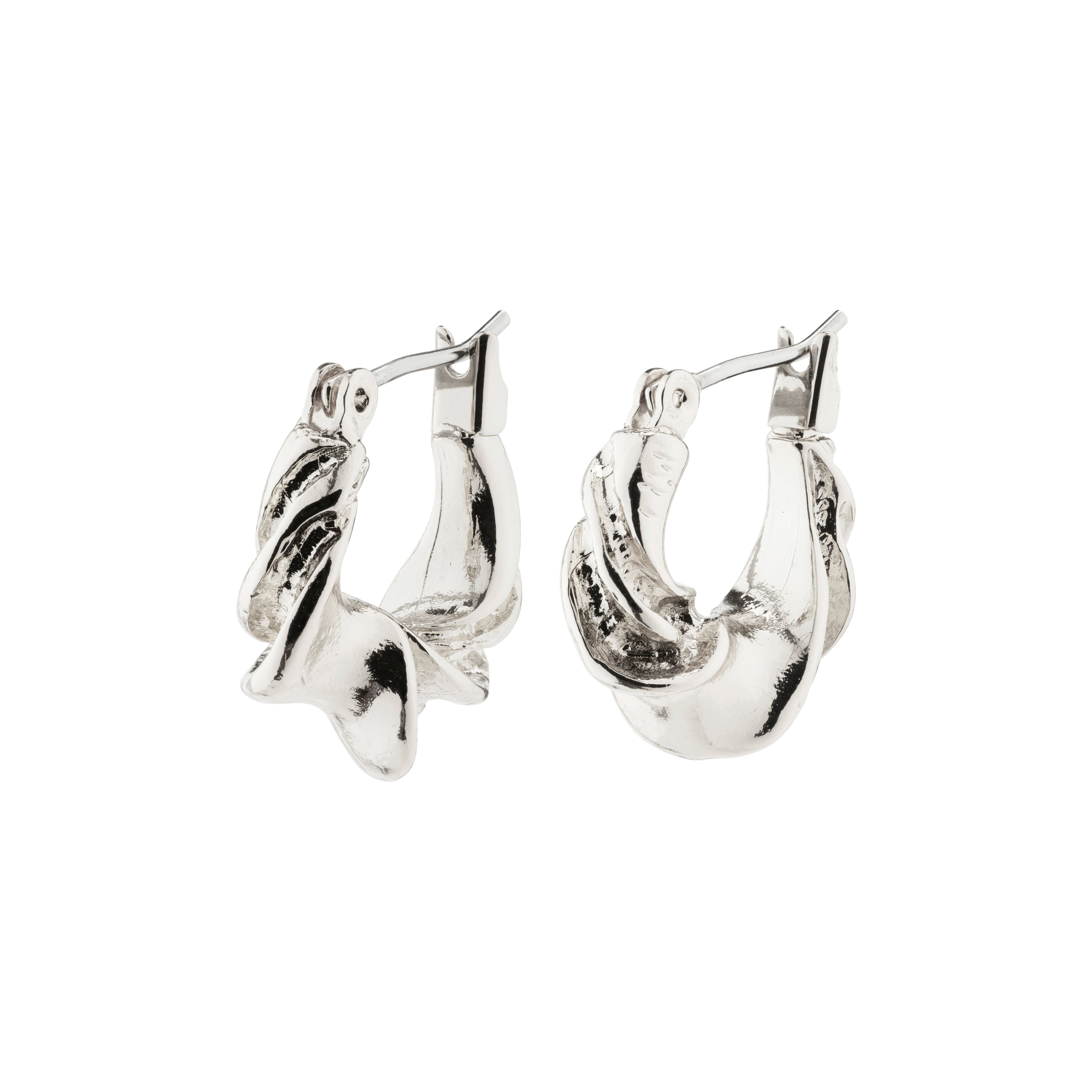 LEAF twirl hoops silver-plated, showcasing a chunky twisted design, part of Pilgrim's recycled collection, highlighting sustainable and trendy Danish craftsmanship.