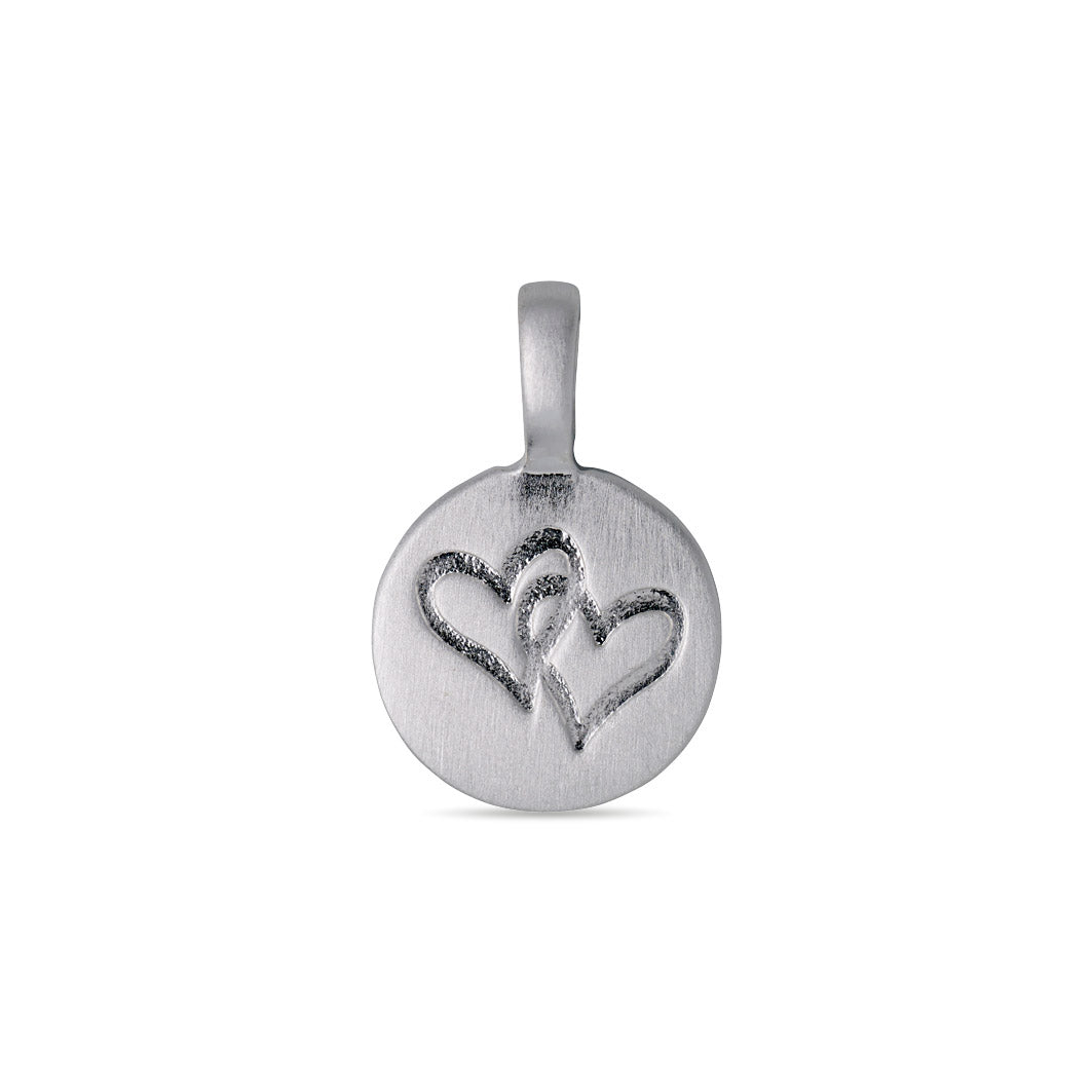 Silver-plated CHARM love pendant featuring two engraved hearts, perfect for personalizing a charm bracelet or necklace. An ideal gift for loved ones.