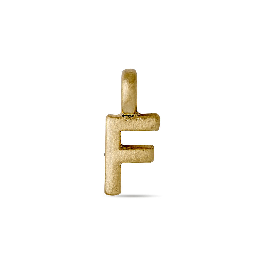 Gold-plated CHARM F pendant, perfect for personalization and style. Ideal for solo wear or combining with other letters for a bespoke jewellery touch.