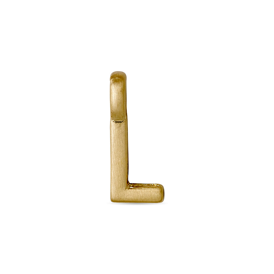 Gold-plated CHARM L pendant for personalization, perfect for wearing on a chain or combining with other letters for a bespoke jewellery touch.