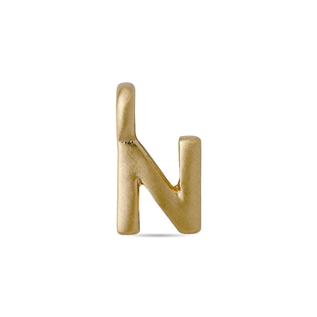 Gold-plated CHARM N pendant, ideal for personalization, perfect for wearing solo or with other letters to create bespoke jewellery.