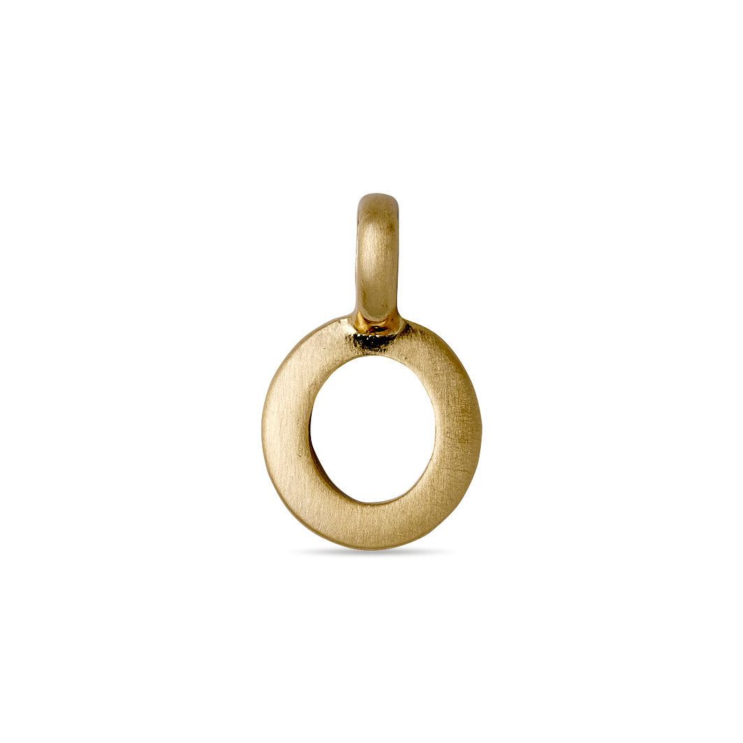 Gold-plated CHARM O pendant with a central hole, perfect for personalization on a chain, adding a bespoke touch to your jewellery collection.
