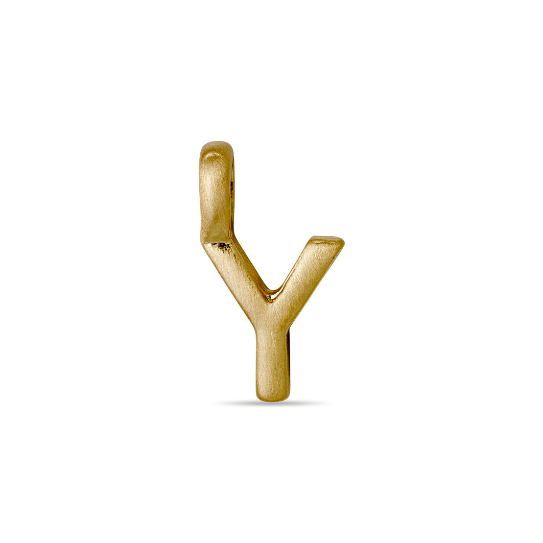 Gold-plated CHARM Y pendant, perfect for personalizing your accessory collection. Ideal for wearing solo or combining with other letters for a bespoke touch.