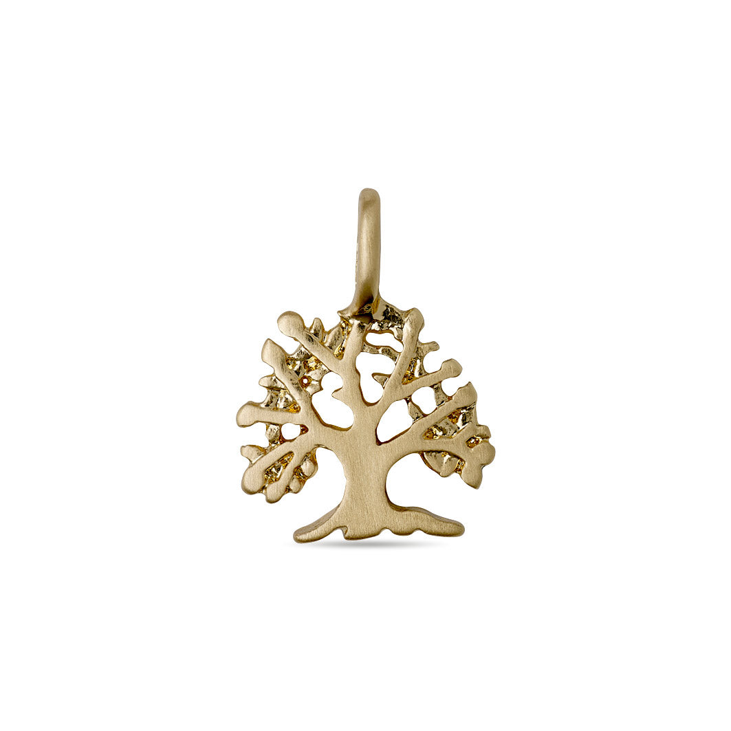 Gold-plated CHARM tree-of-life pendant, featuring intricate detailing, ideal for a charm necklace. Perfect for adding a touch of nature to your jewelry collection.