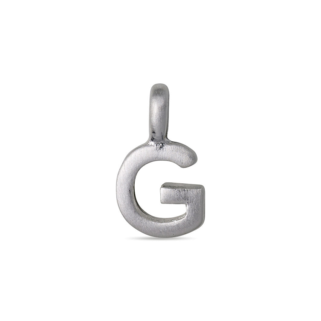 Silver-plated CHARM G pendant, close-up view, ideal for personalization on a necklace, adding a bespoke touch to your jewellery collection.