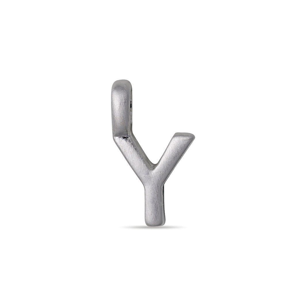 Silver-plated CHARM Y pendant, close-up of sleek letter design, perfect for personalizing accessories with a subtle, bespoke touch. Ideal for trendy, individual style seekers.