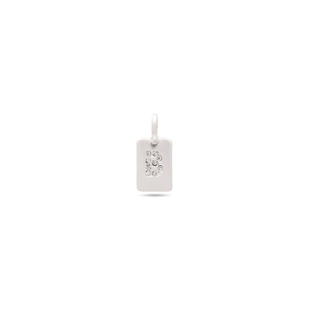 Silver-plated CHARM crystal B pendant with a diamond centerpiece, featuring a minimalist design and a satin matt finish.