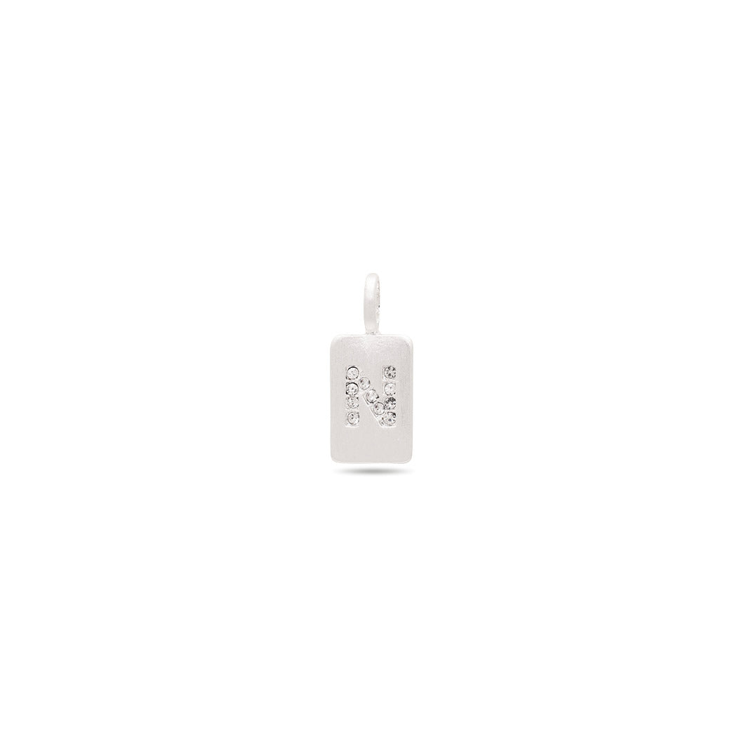 Silver-plated CHARM crystal N pendant featuring a minimalist design with sparkling stones, perfect for highlighting personal style or combining with other meaningful charms.
