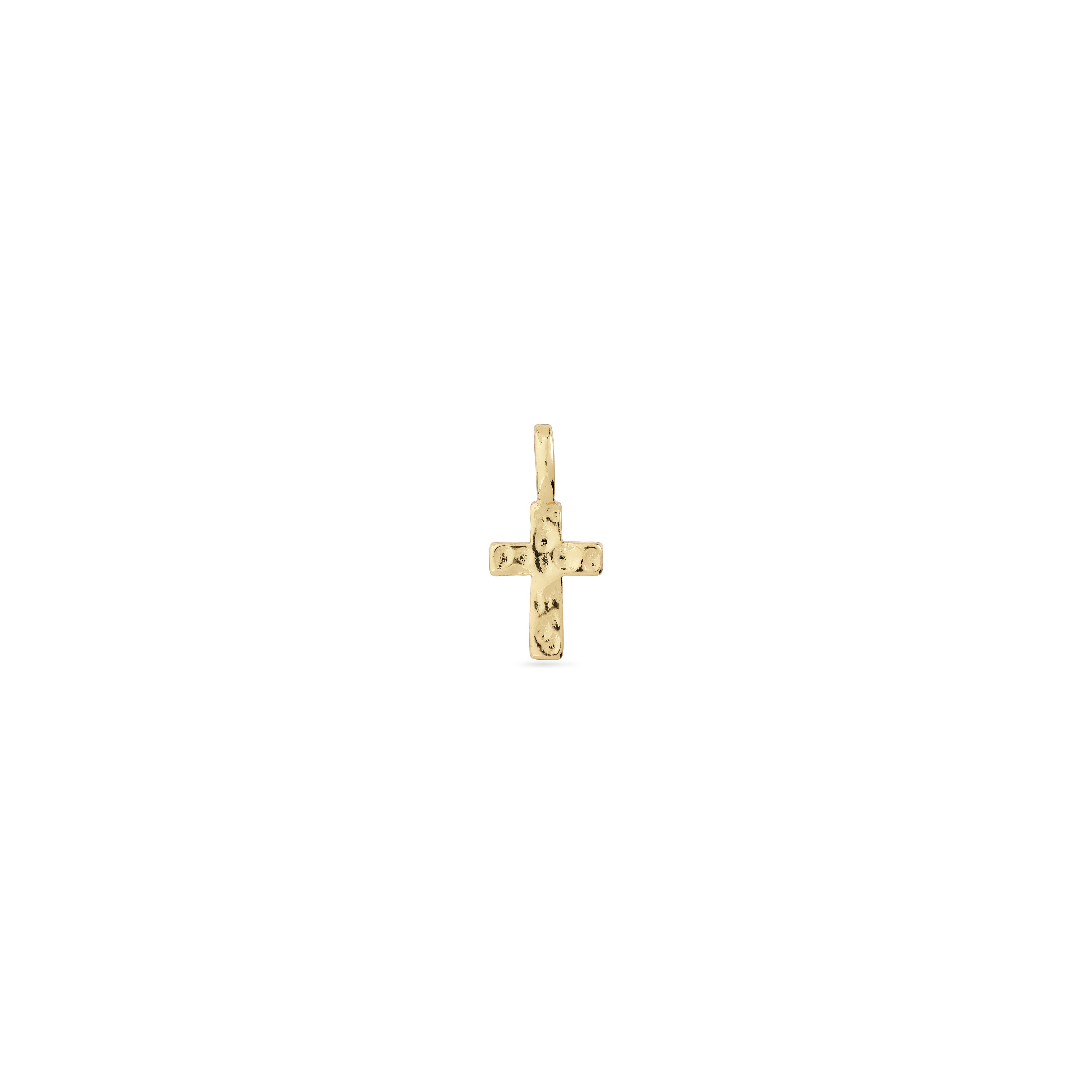 Gold-plated CHARM cross pendant with rustic embossing, showcasing delicate craftsmanship and strong symbolism, ideal for layering with Pilgrim's other pendants.