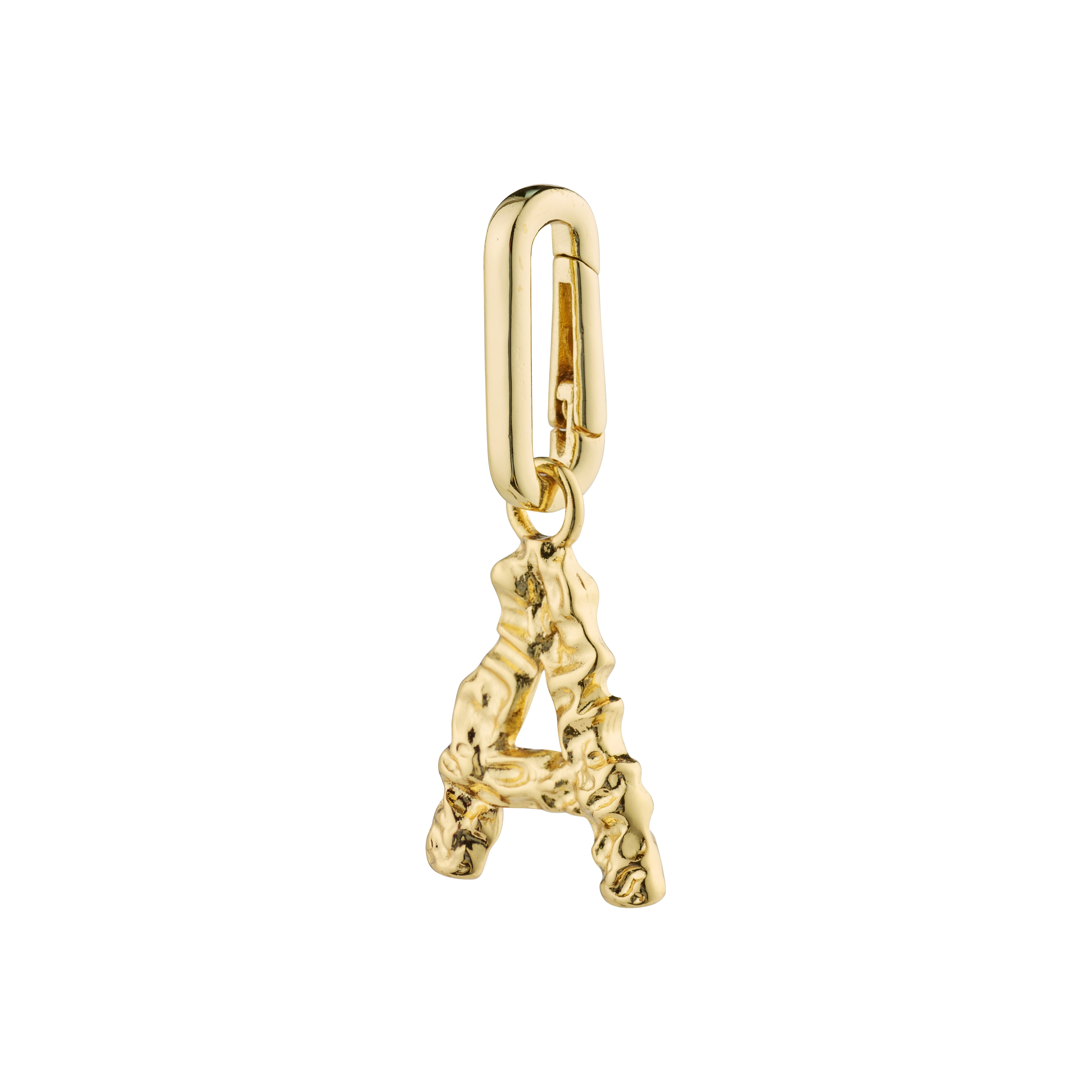 Gold-plated CHARM pendant A with a long oval chain, offering a personalized style. Made from 99% recycled materials, reflecting Pilgrim's commitment to sustainability and unique design.