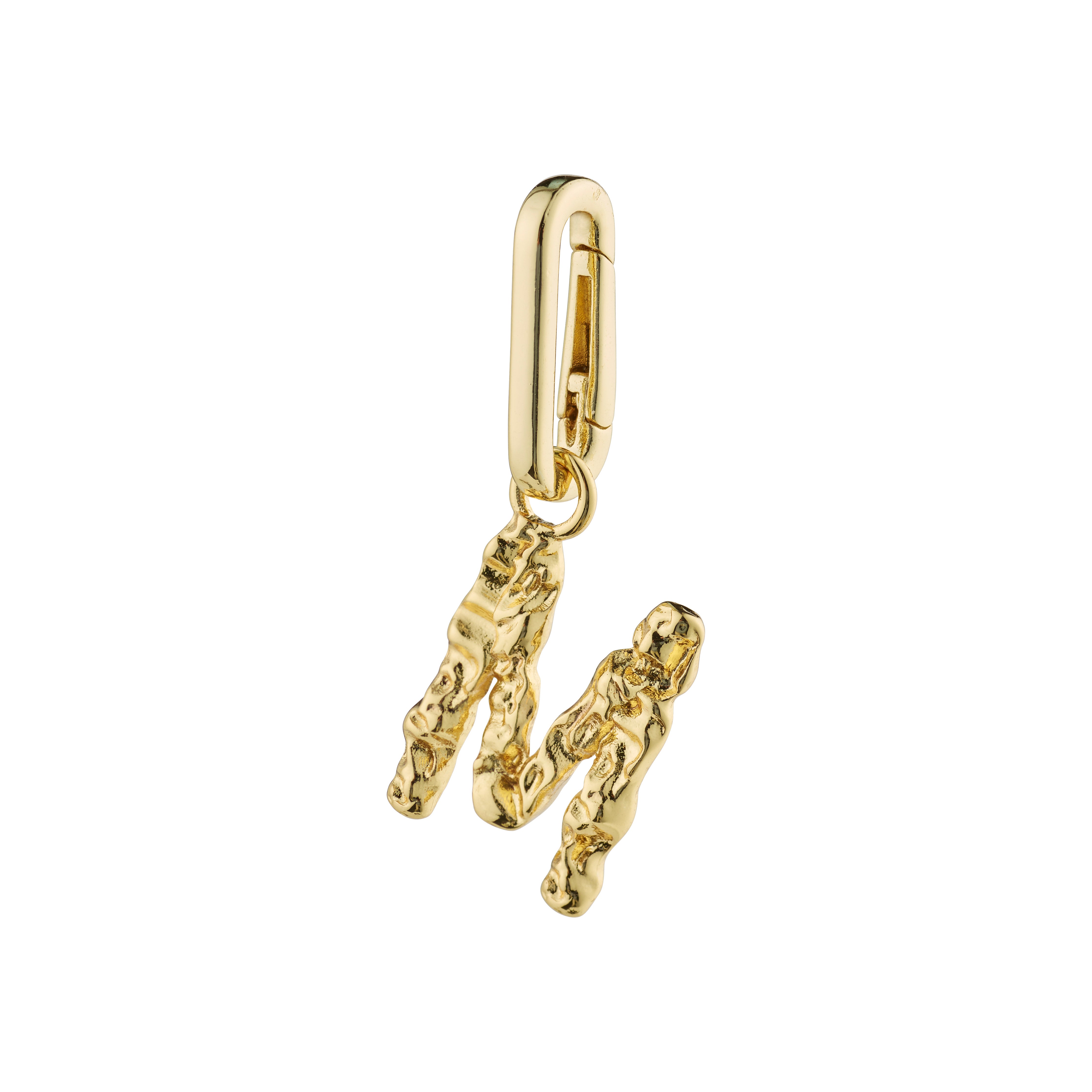 Gold-plated CHARM pendant M from Pilgrim, featuring a rustic design ideal for personalizing with chunky chains or leather cords. Made from 99% recycled material.