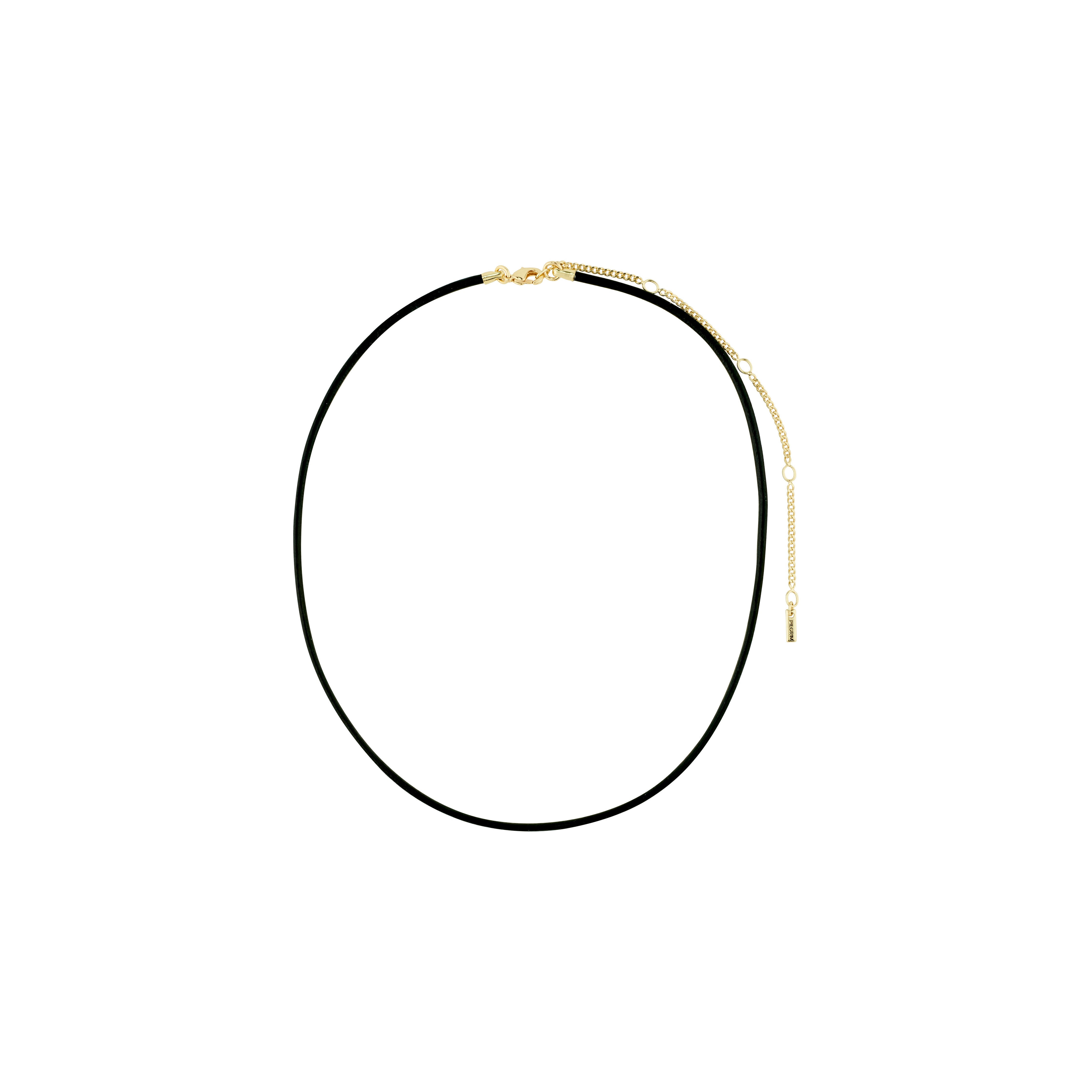 CHARM leather cord necklace, black/gold-plated, featuring an adjustable black leather cord with a gold-plated extension chain, ideal for customizing with charms.
