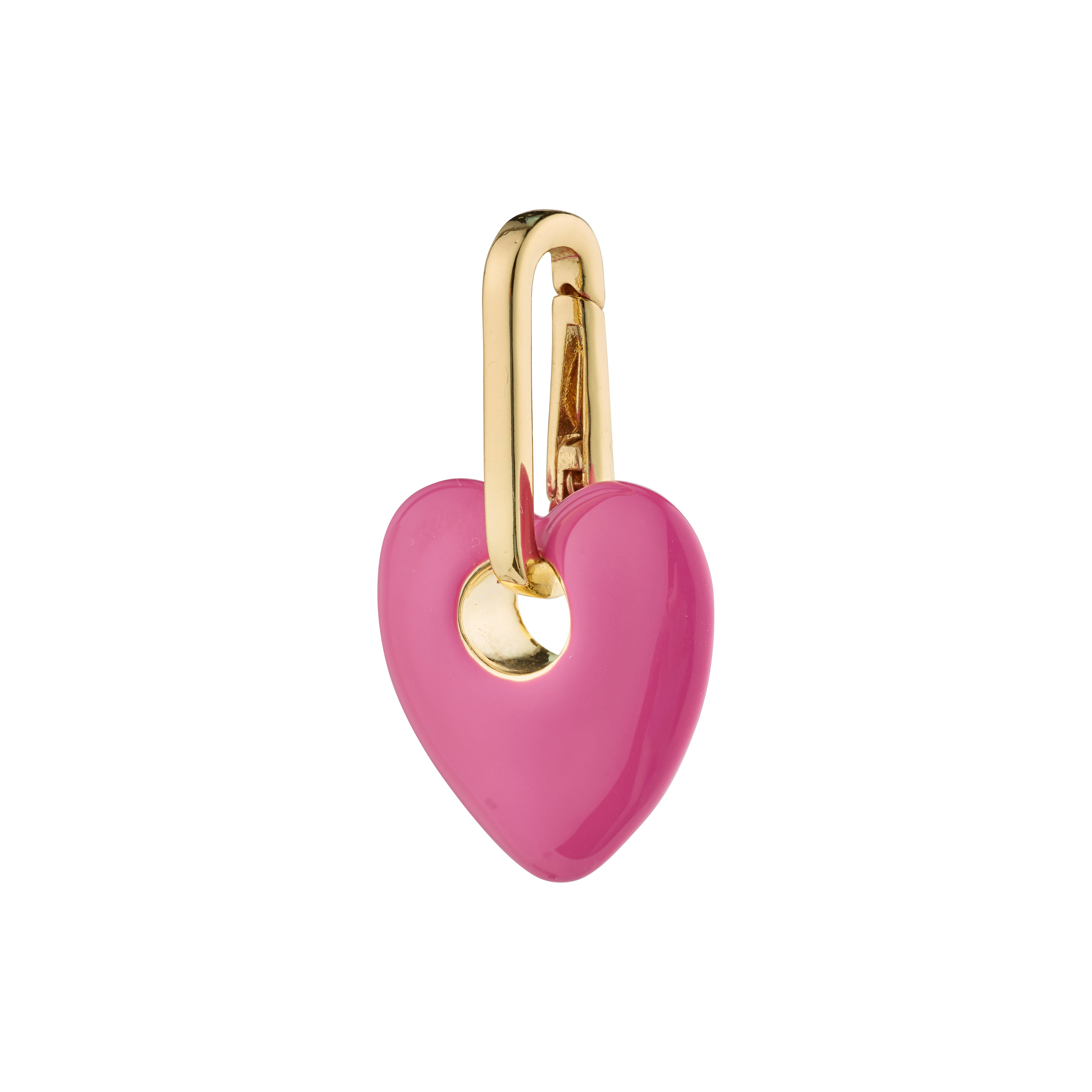 Pink heart-shaped CHARM pendant with gold trim, designed by Pilgrim. Ideal for personalizing style with recycled material, perfect for trendy, eco-conscious jewelry lovers.