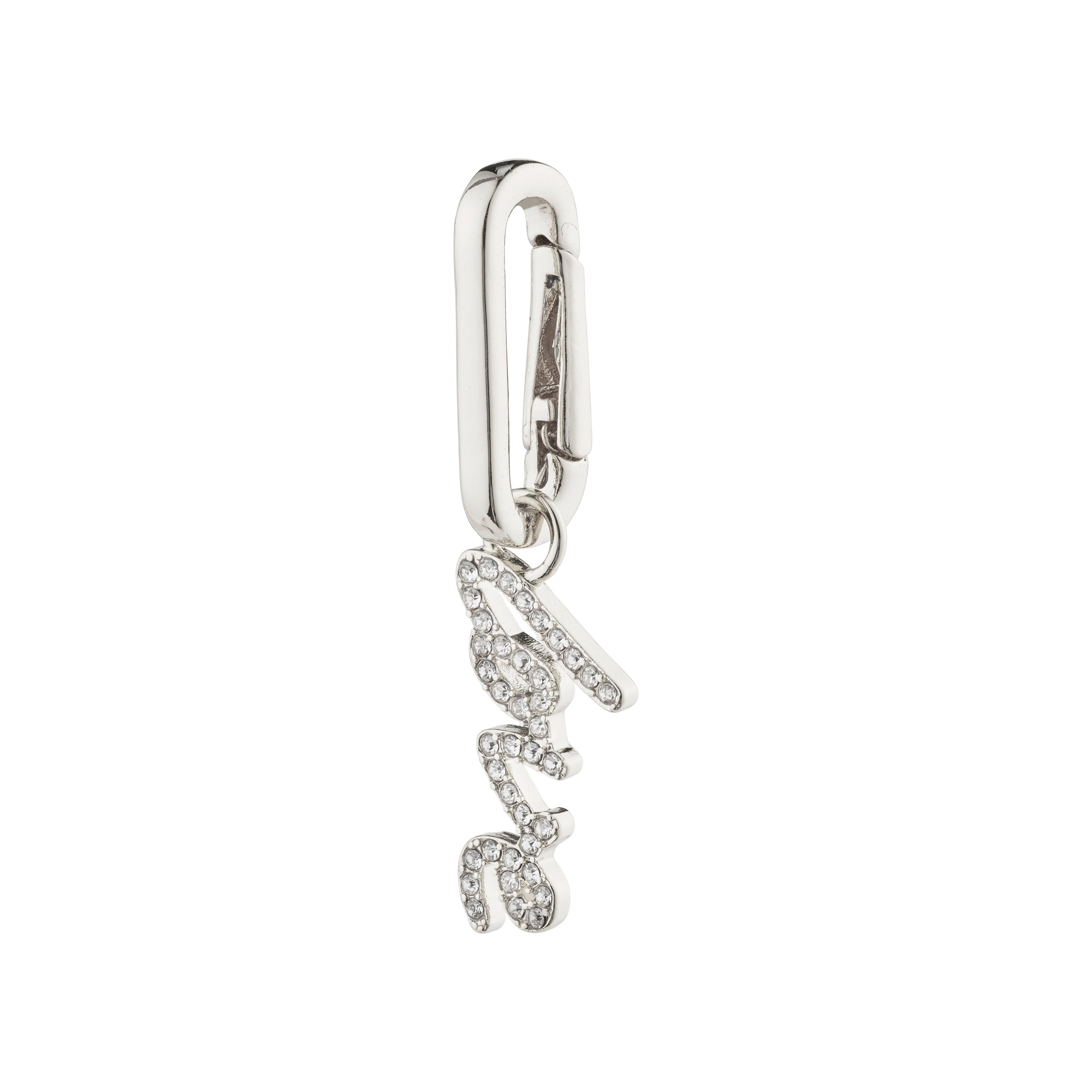Silver-plated CHARM Love pendant with diamond details, designed by Pilgrim. Ideal for adding personal style on a chain or leather cord.
