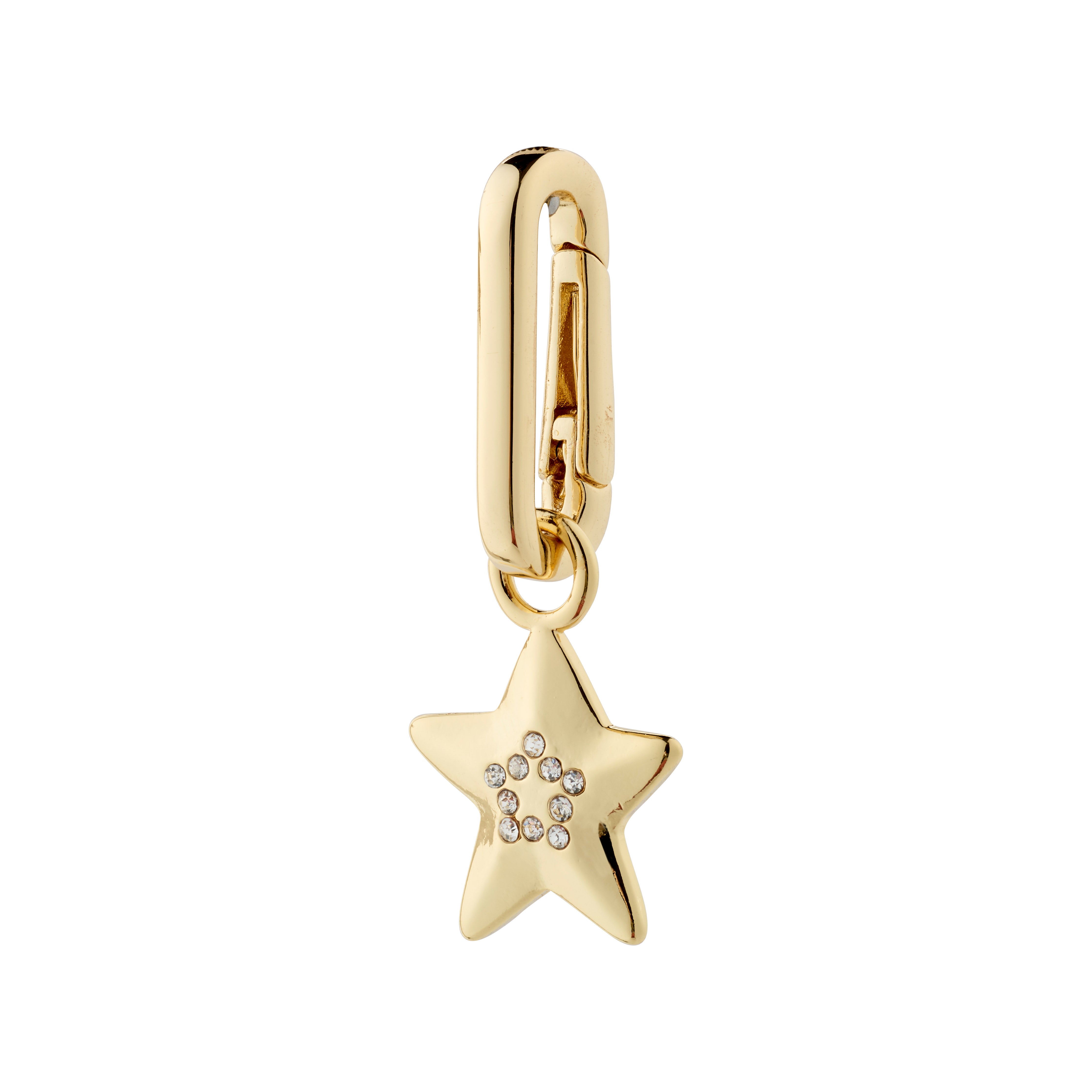 Gold-plated CHARM star pendant adorned with Preciosa crystals, designed for personalized styling, showcasing Pilgrim's blend of timeless craftsmanship and modern elegance.