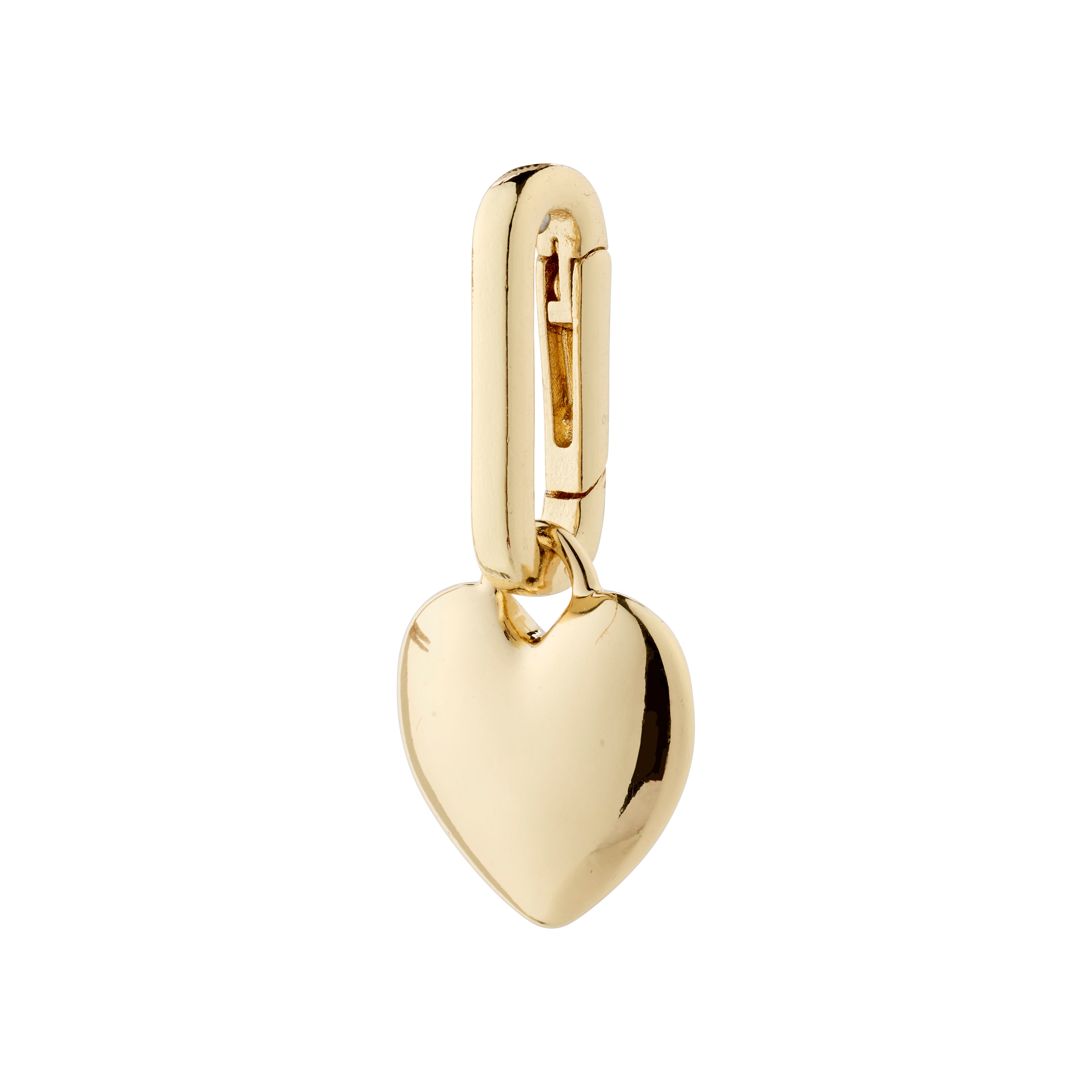 CHARM heart pendant, gold-plated, features a shiny heart design for personal styling. Made with 99% recycled materials, ideal for adding unique flair to accessories.
