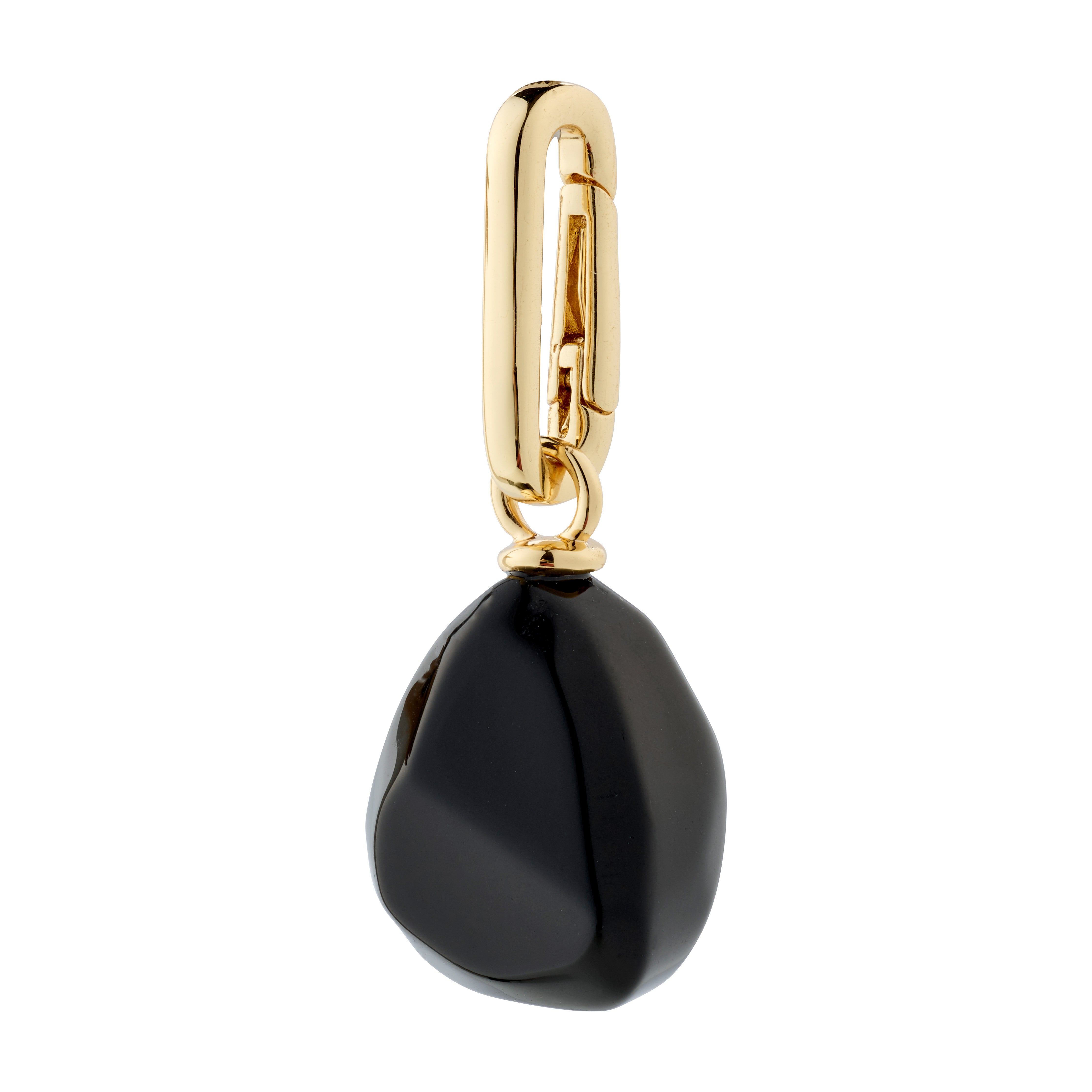 Black Agate semi-precious stone pendant with gold-plated clasp, designed as a customizable charm for unique styling, from Pilgrim's handmade Danish jewellery collection.