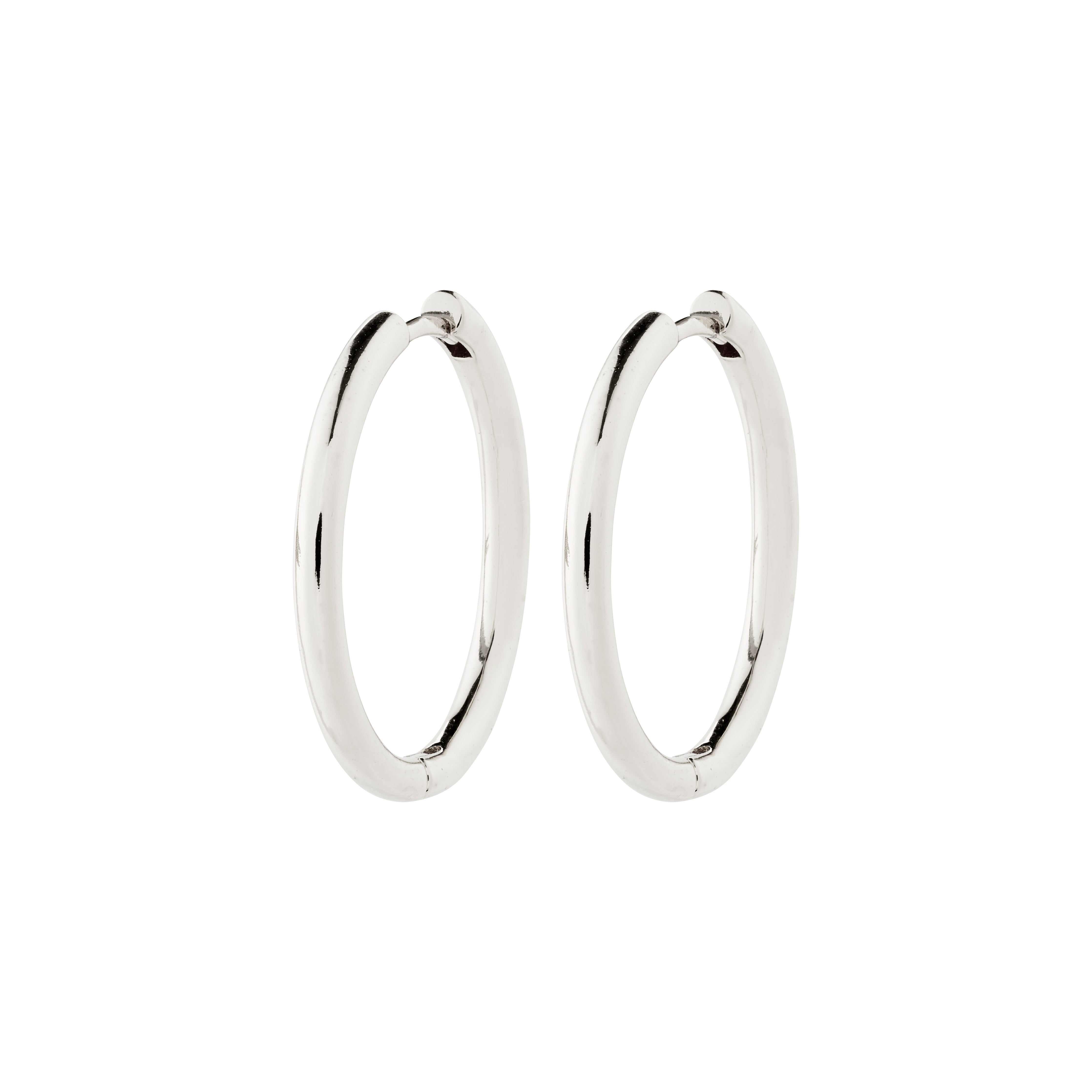 CHARM large hoop earrings, silver-plated, designed for adding charms. Made from 99% recycled material, 25 mm diameter, ideal for personalized, everyday wear.
