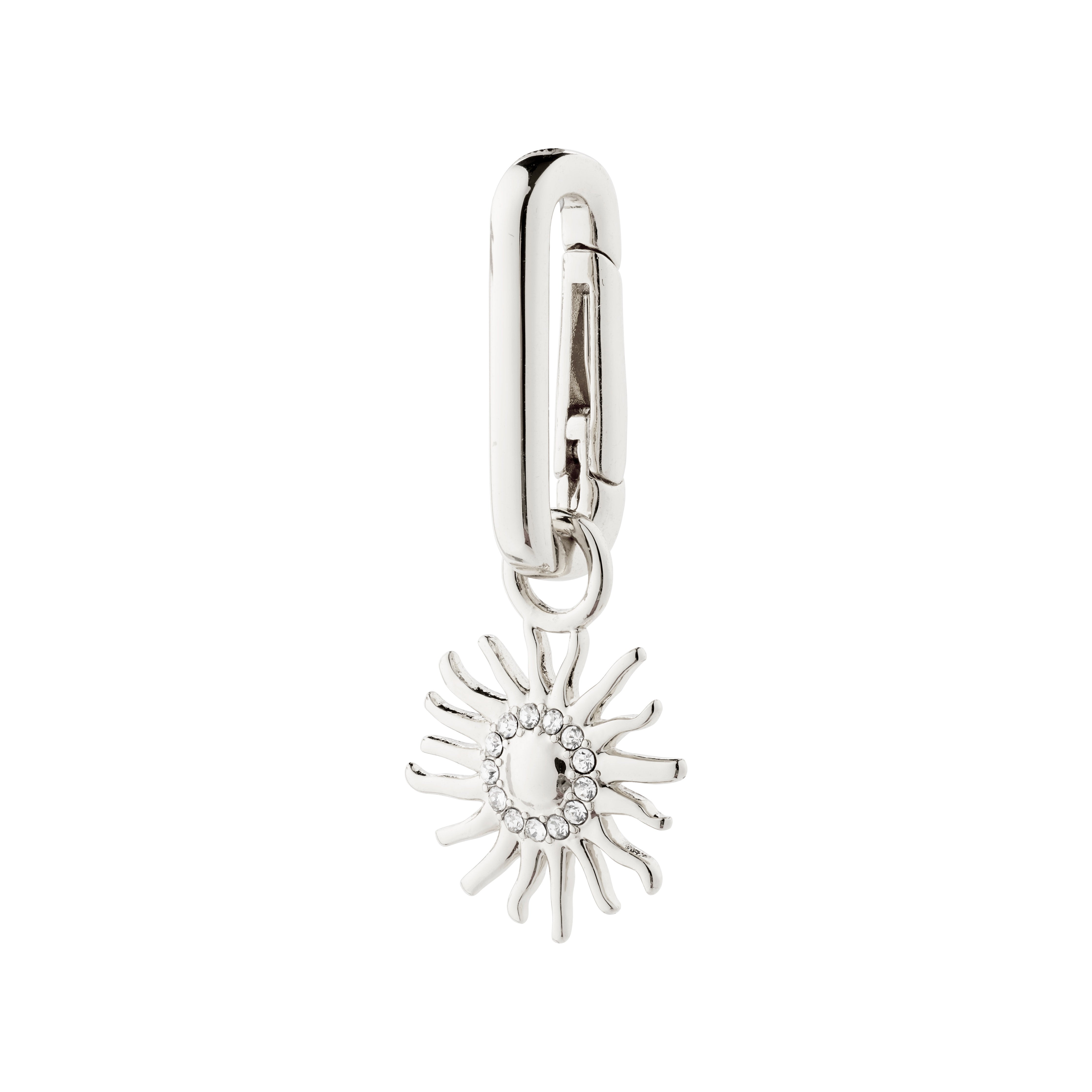 Silver-plated CHARM sun pendant adorned with Preciosa crystals, perfect for adding a personalized touch to your style, made from 97% recycled material.