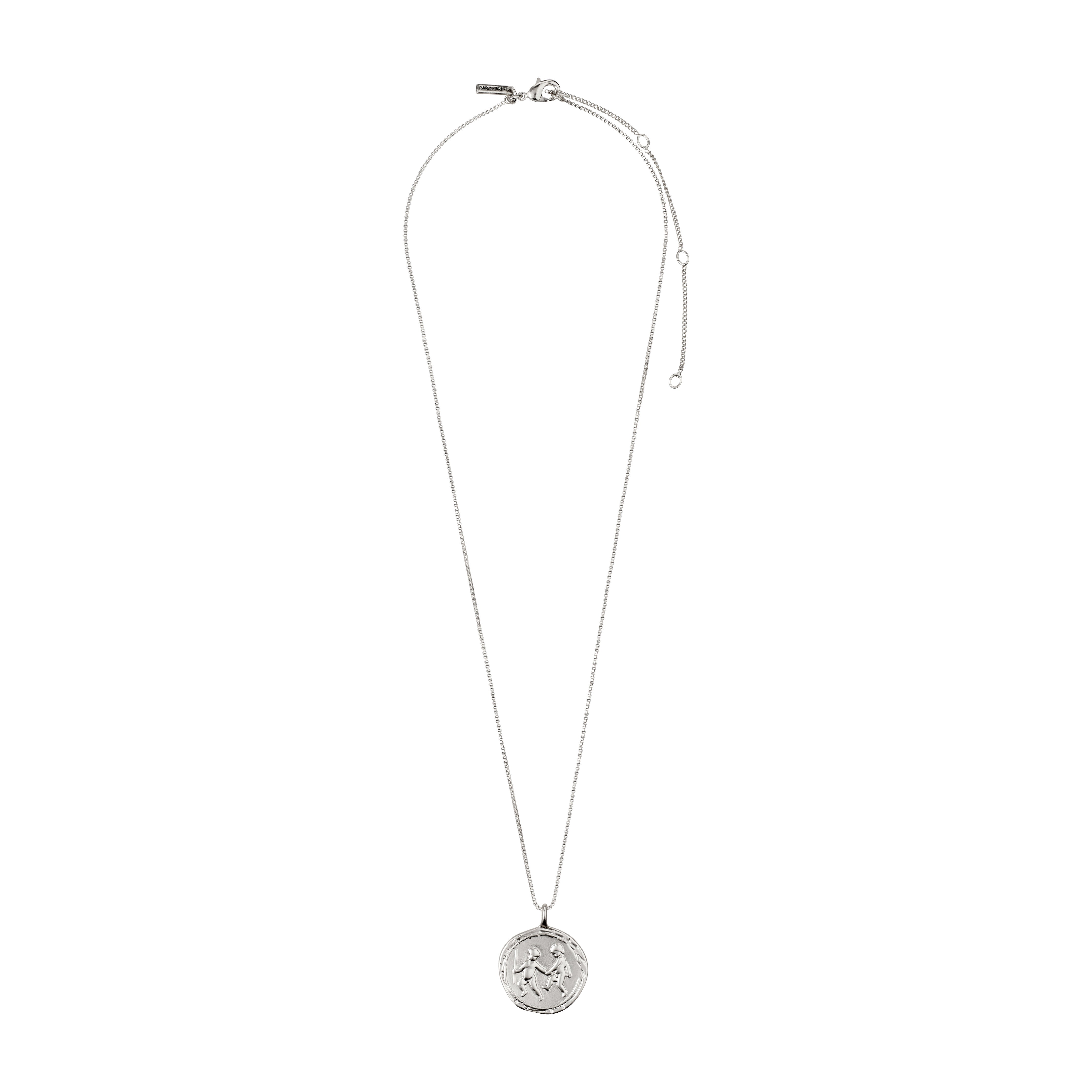GEMINI Zodiac Sign Coin Necklace, silver-plated, featuring a double-sided medallion with zodiac motif and crystal constellation, adjustable chain, ideal for personalized style.