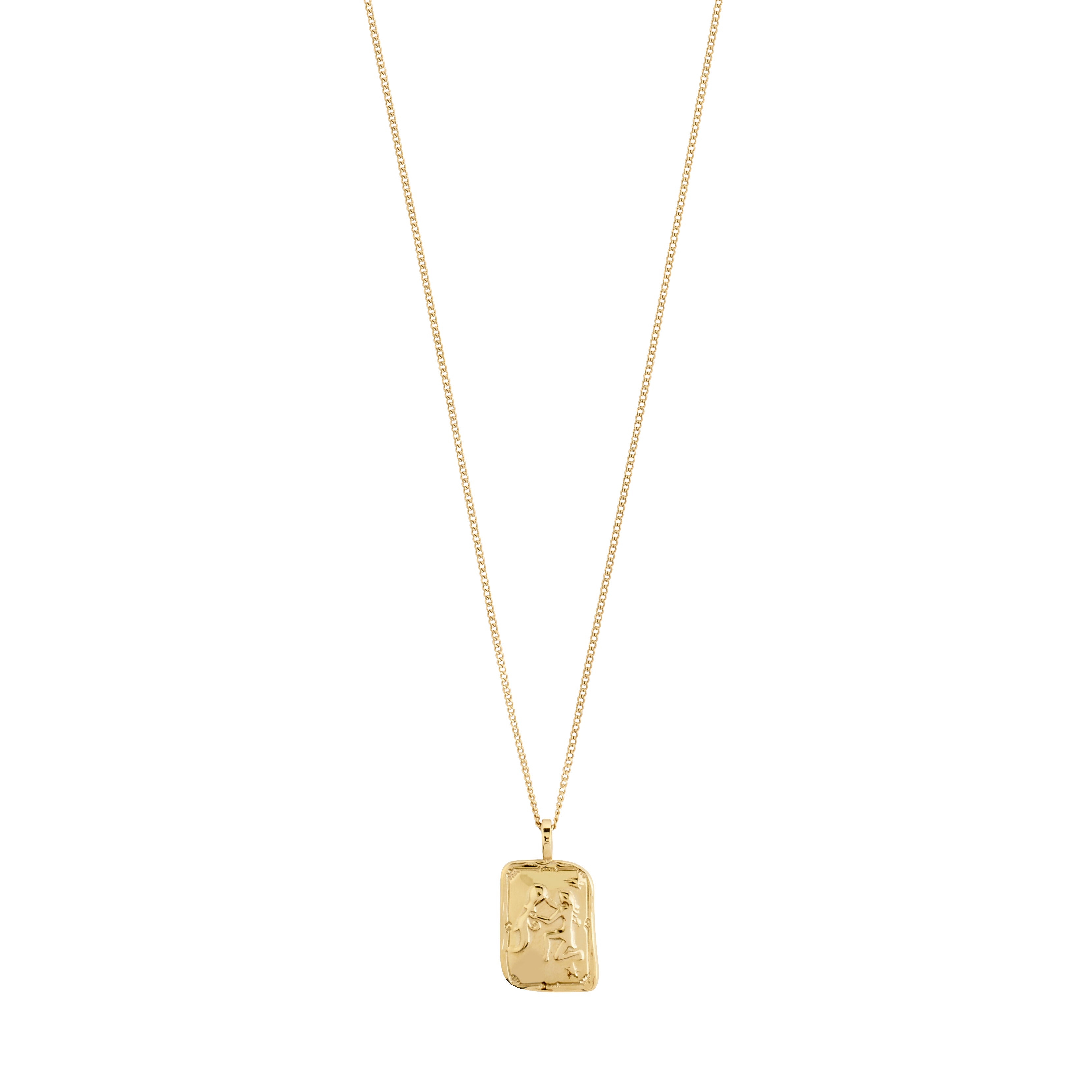 AQUARIUS Zodiac Sign necklace, gold-plated, featuring a reversible square pendant with zodiac and constellation designs, on a chain measuring 40 cm plus extension.
