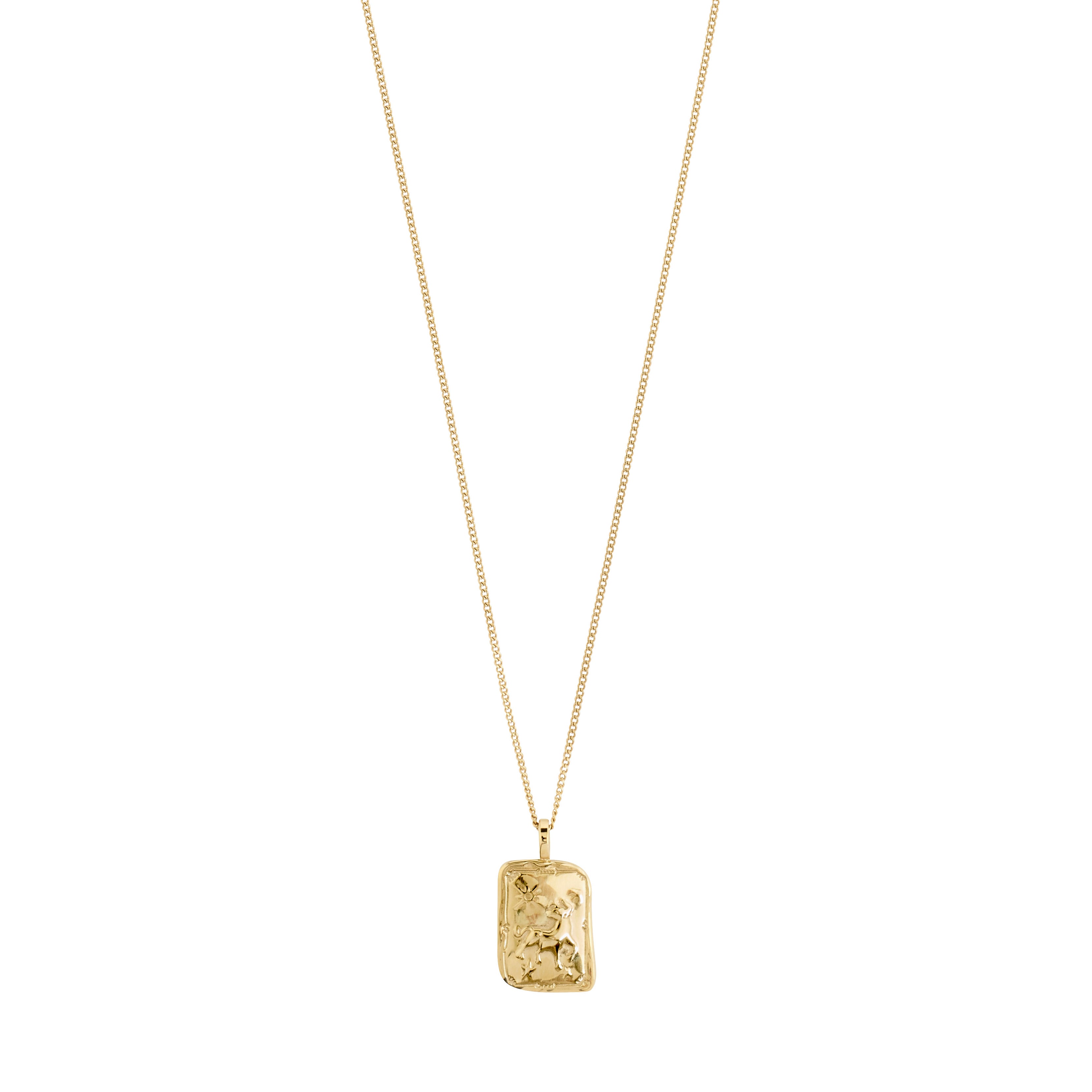 TAURUS Zodiac Sign necklace, gold-plated, featuring a reversible square coin pendant with a Taurus zodiac motif and sparkling constellation design, on an adjustable chain.